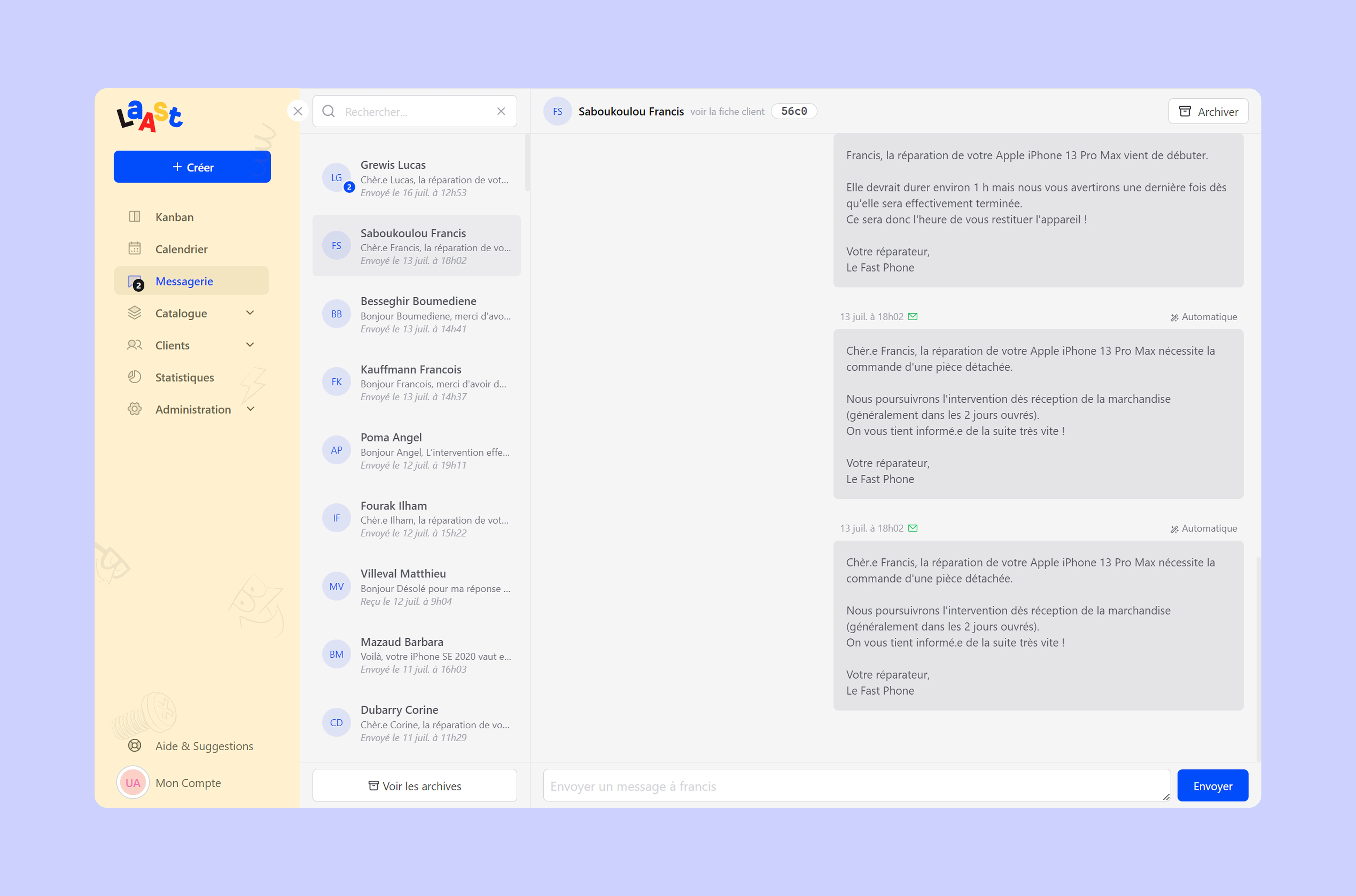 A messagin system connects shop owners with their customers