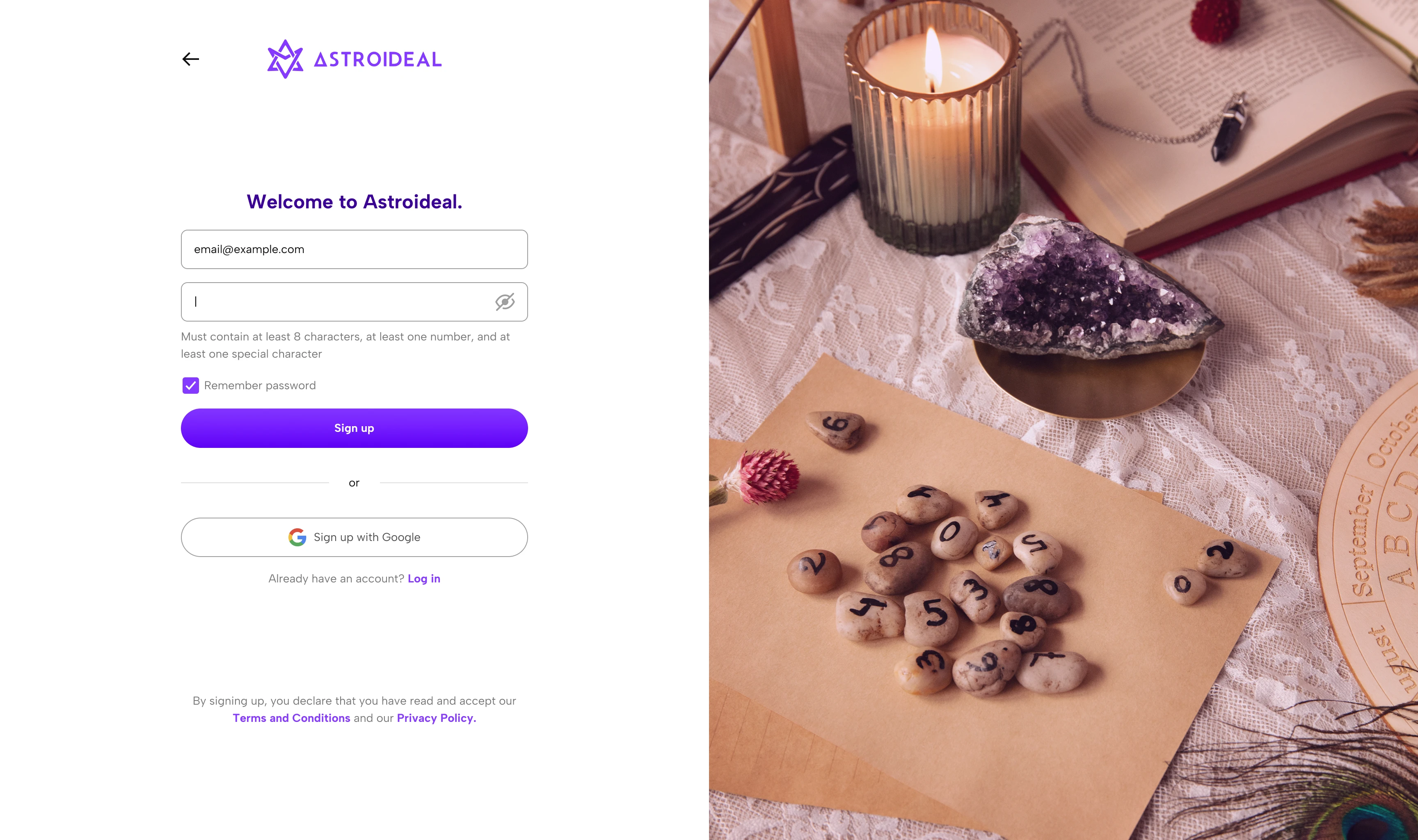 Clean design for the registration process