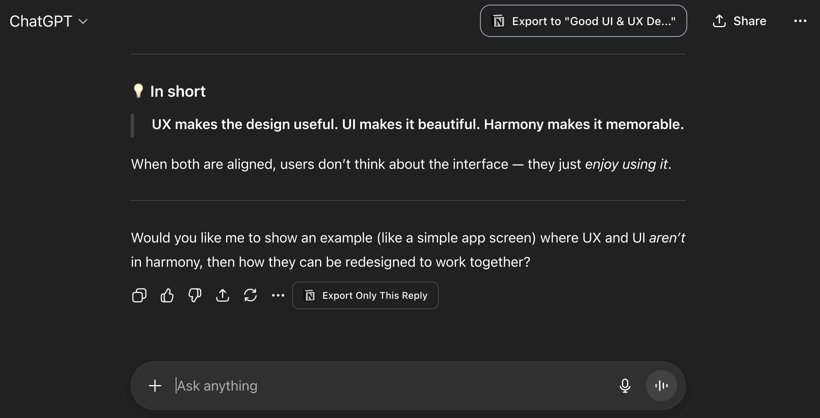 How the Export Buttons Look Like in ChatGPT