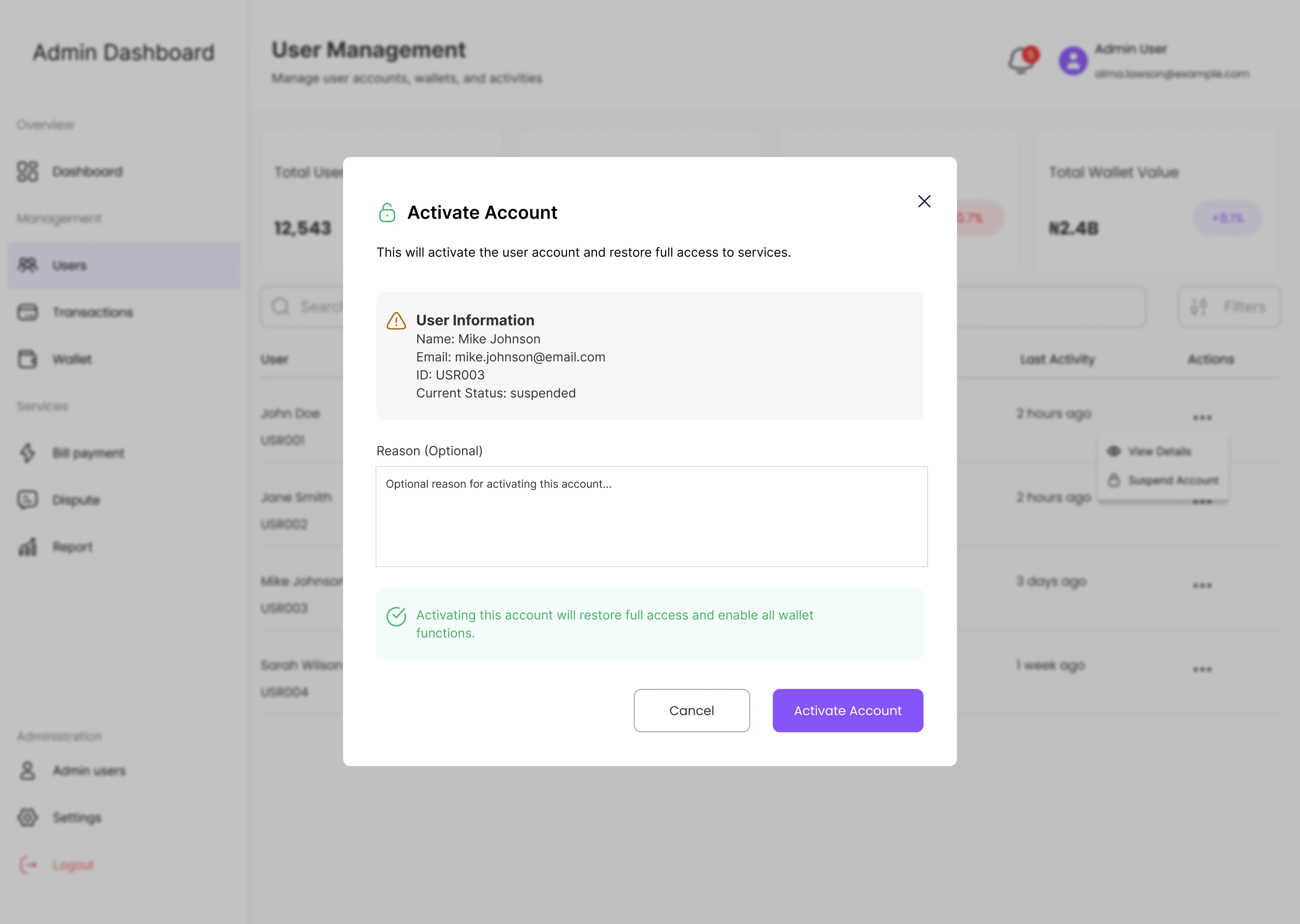 Over view of User Account Activation 