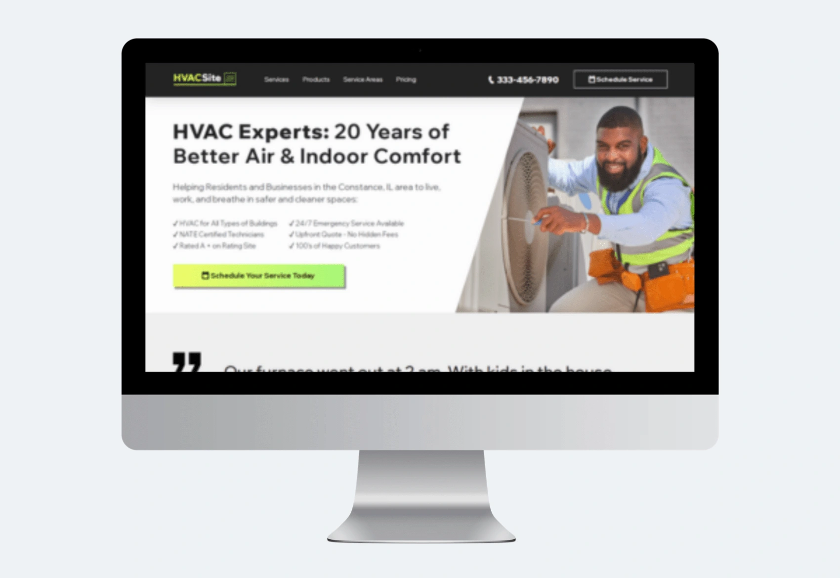 Hero Section of HVAC Site