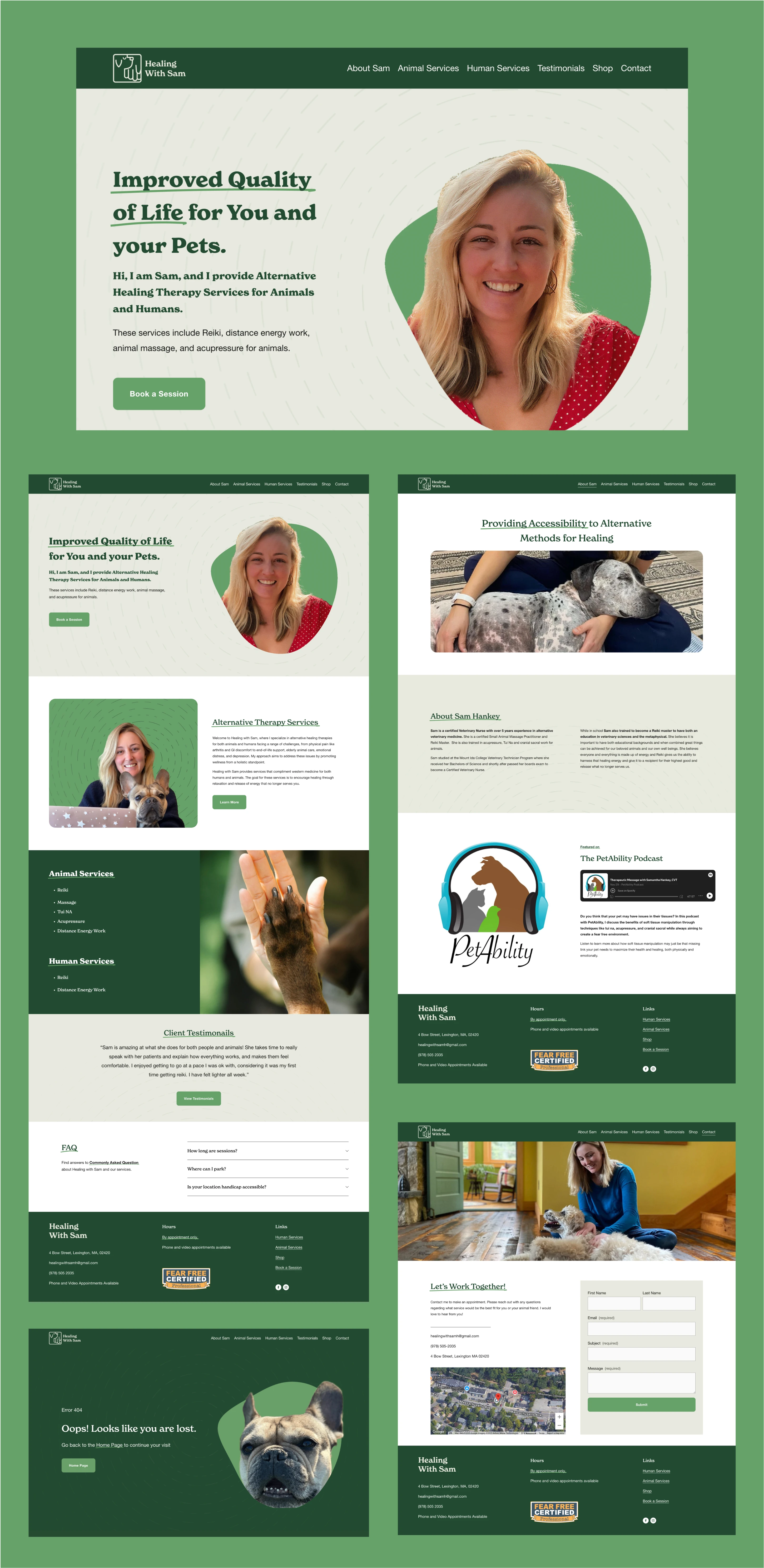 Home Page, About Page, Contact Page, and 404 Error Page. Designed in Figma