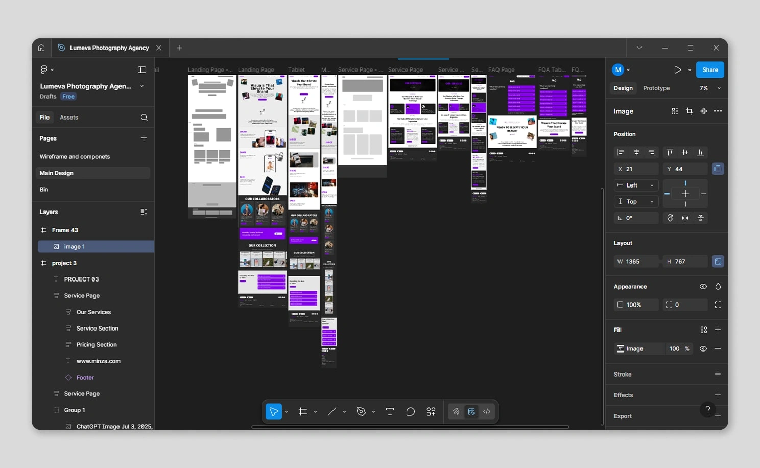 Design of all pages for laptops, tablets, and mobile