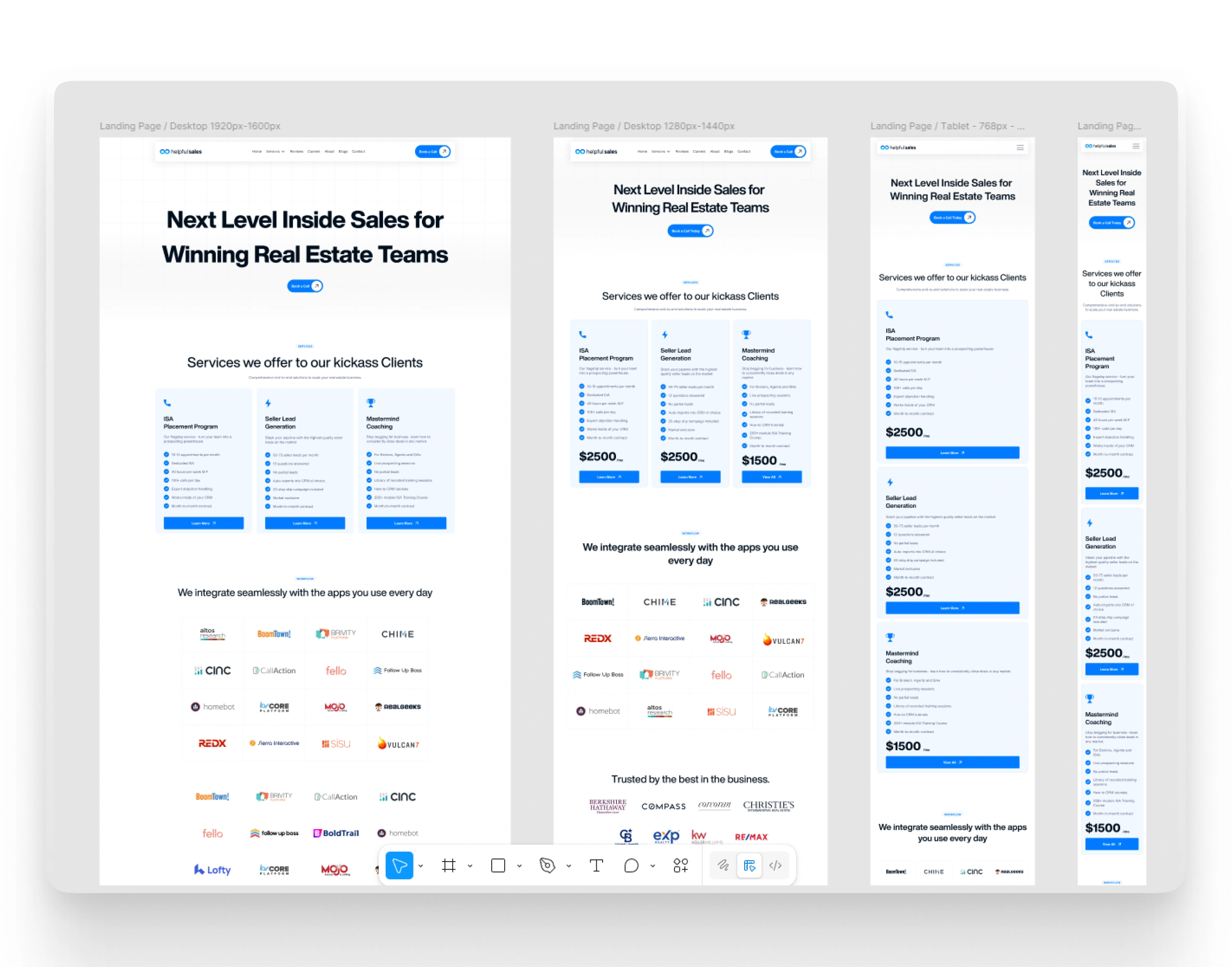 Homepage with responsive variation designs in Figma