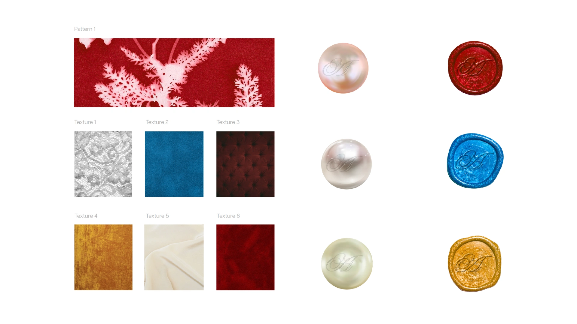 The floral signature brand pattern can be used across print, packaging, and digital to add romantic, handmade character. The six icons to the right serve as versatile accents—ideal for layering into social posts, web layouts, or printed pieces to create a refined, collage-style feel. The pattern and textures to the left bring tactile richness, perfect for backgrounds, moodboards, or event materials that echo Azzurro’s sensory, elegant aesthetic.