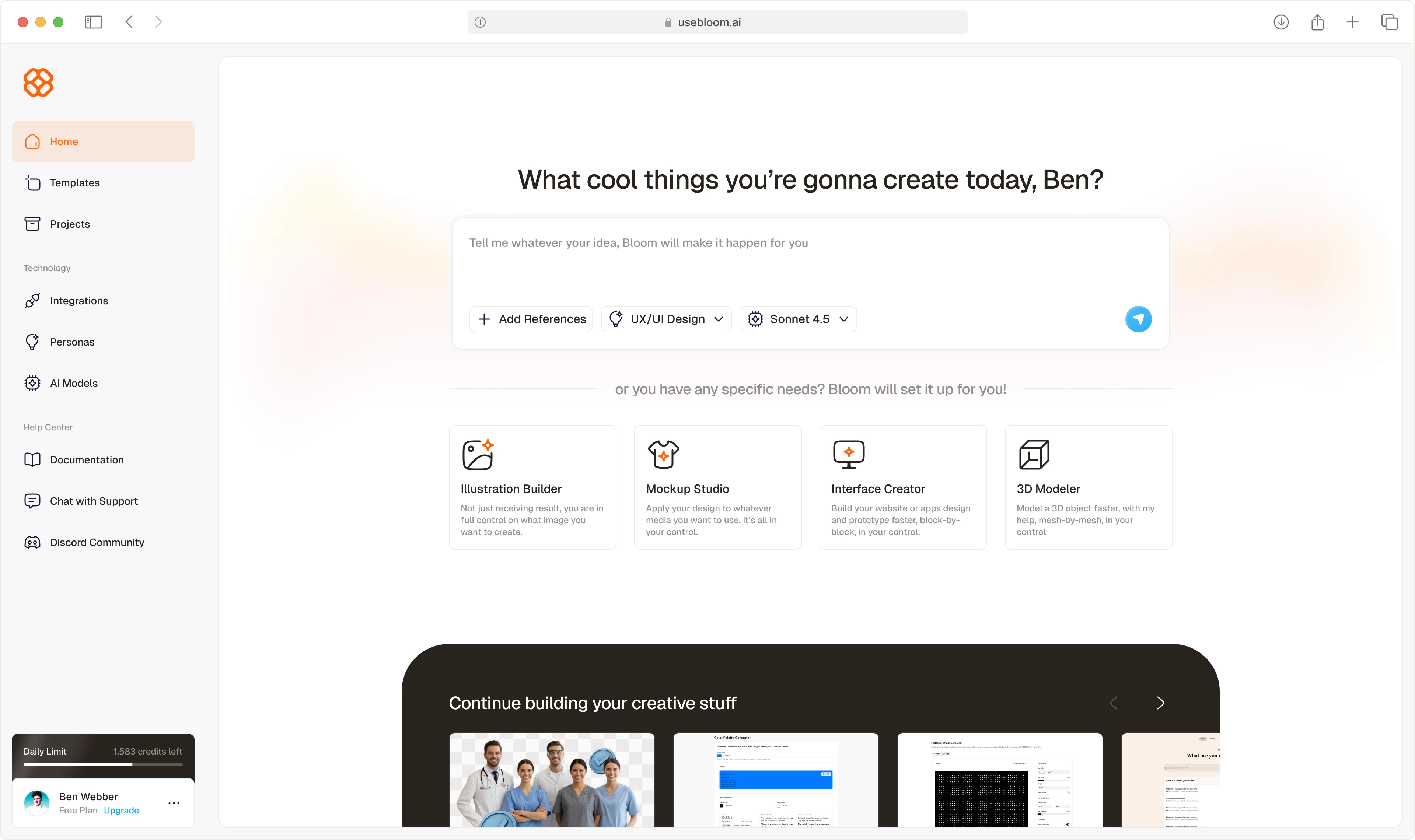 Bloom AI - Homepage Dashboard