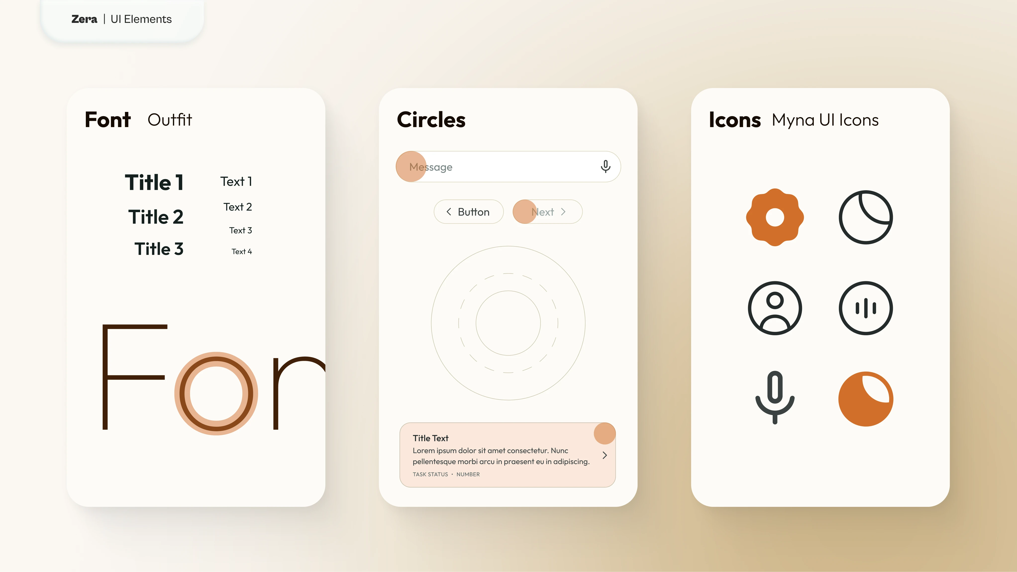 Zera's UI Elements: every aspect of the app reminds at the idea of circles, from font to icons.