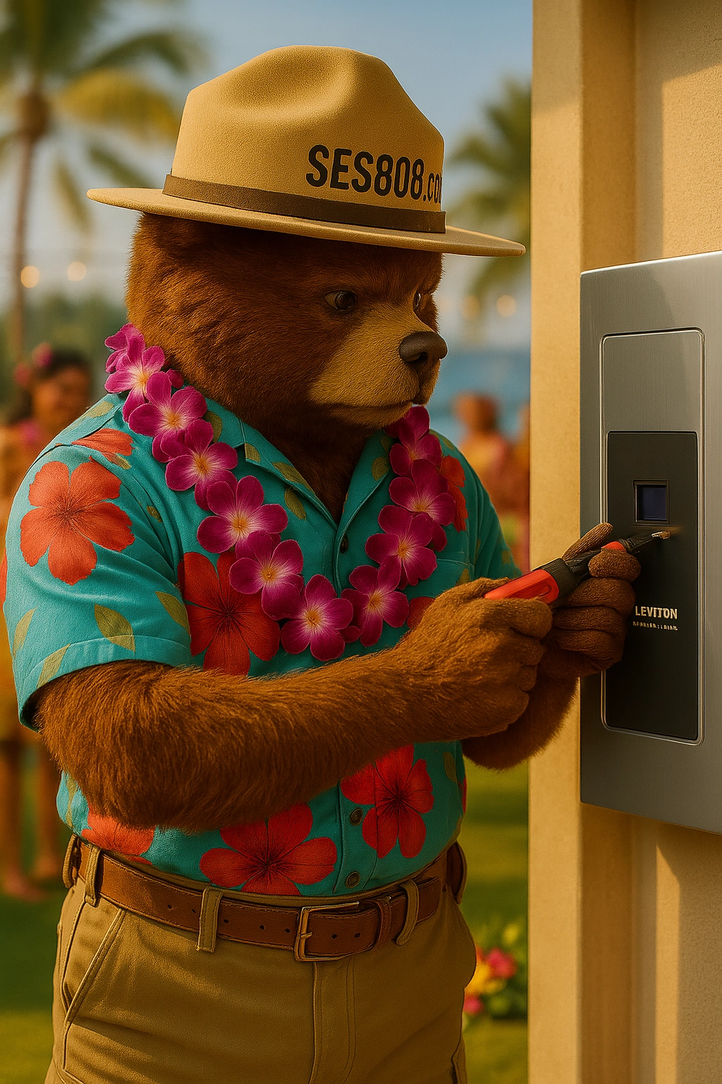 Generated bear repairing Leviton Panel in GPT 4o