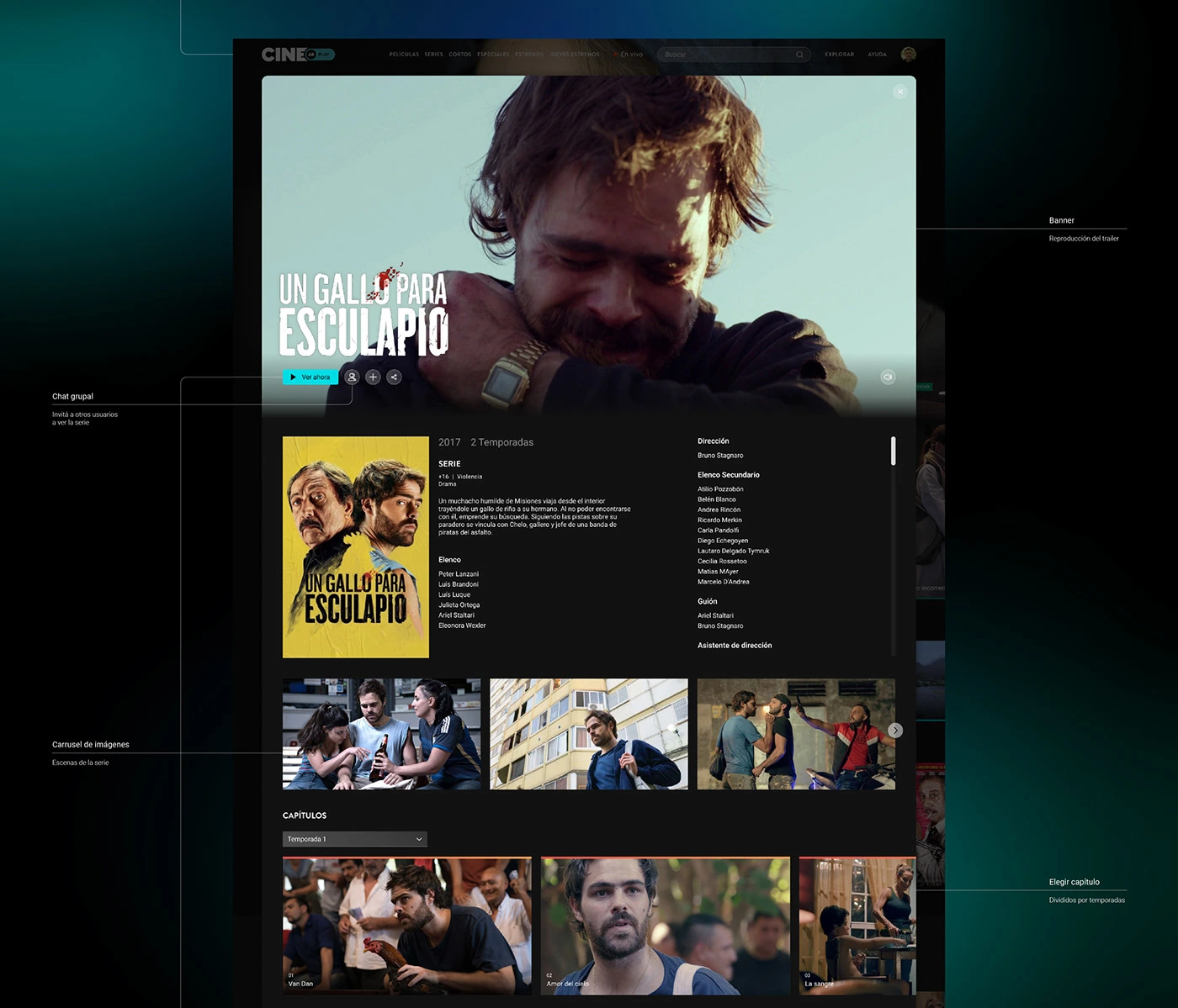 Series Content Presentation Format: Detailed design of the screen layout for series pages, focusing on hierarchy for season/episode selection, synopses, and metadata presentation.