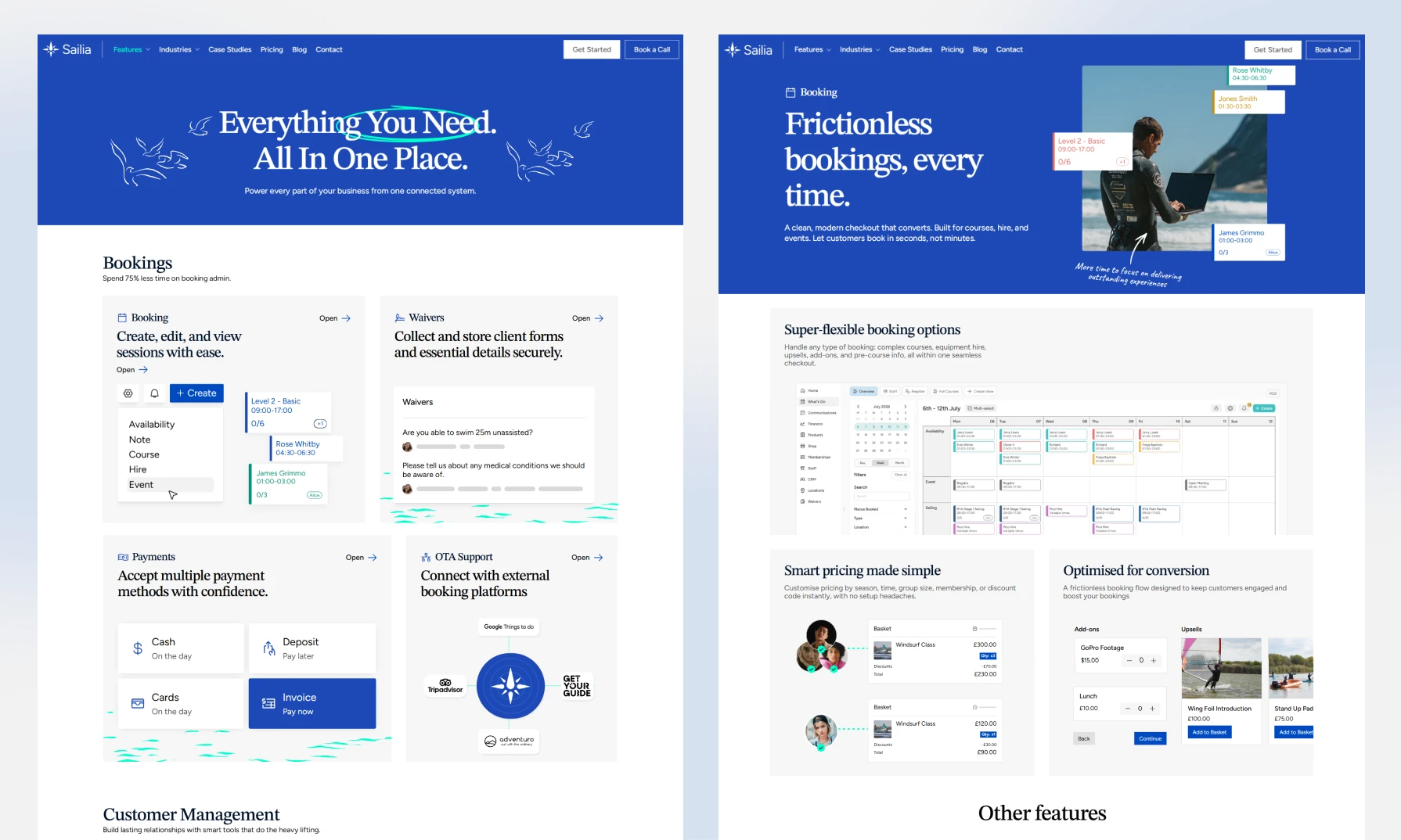 Features index and booking page