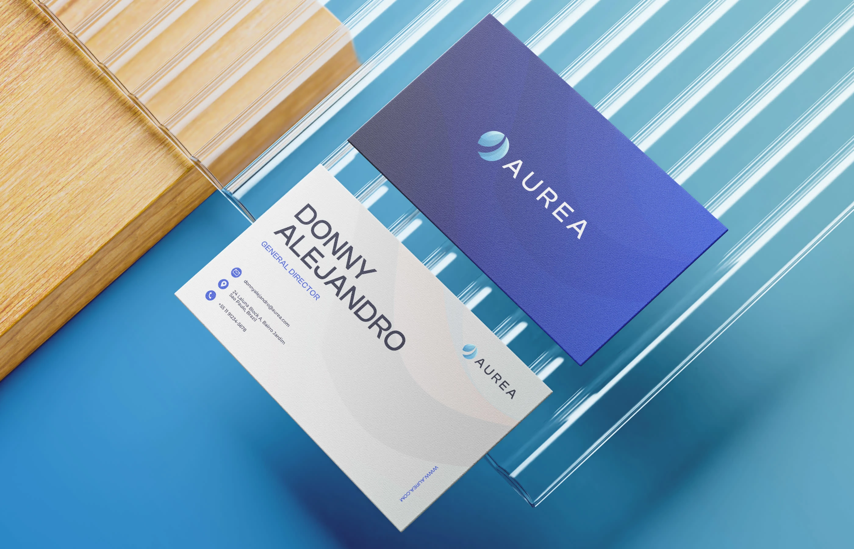 The Aurea identity is applied across multiple touchpoints, including a sleek and modern website, premium business cards and stationery, versatile brand cards and collateral, and cohesive digital assets for social media and UI. Each application highlights the brand’s elegance, clarity, and innovative character while ensuring consistency and adaptability across both physical and digital platforms.