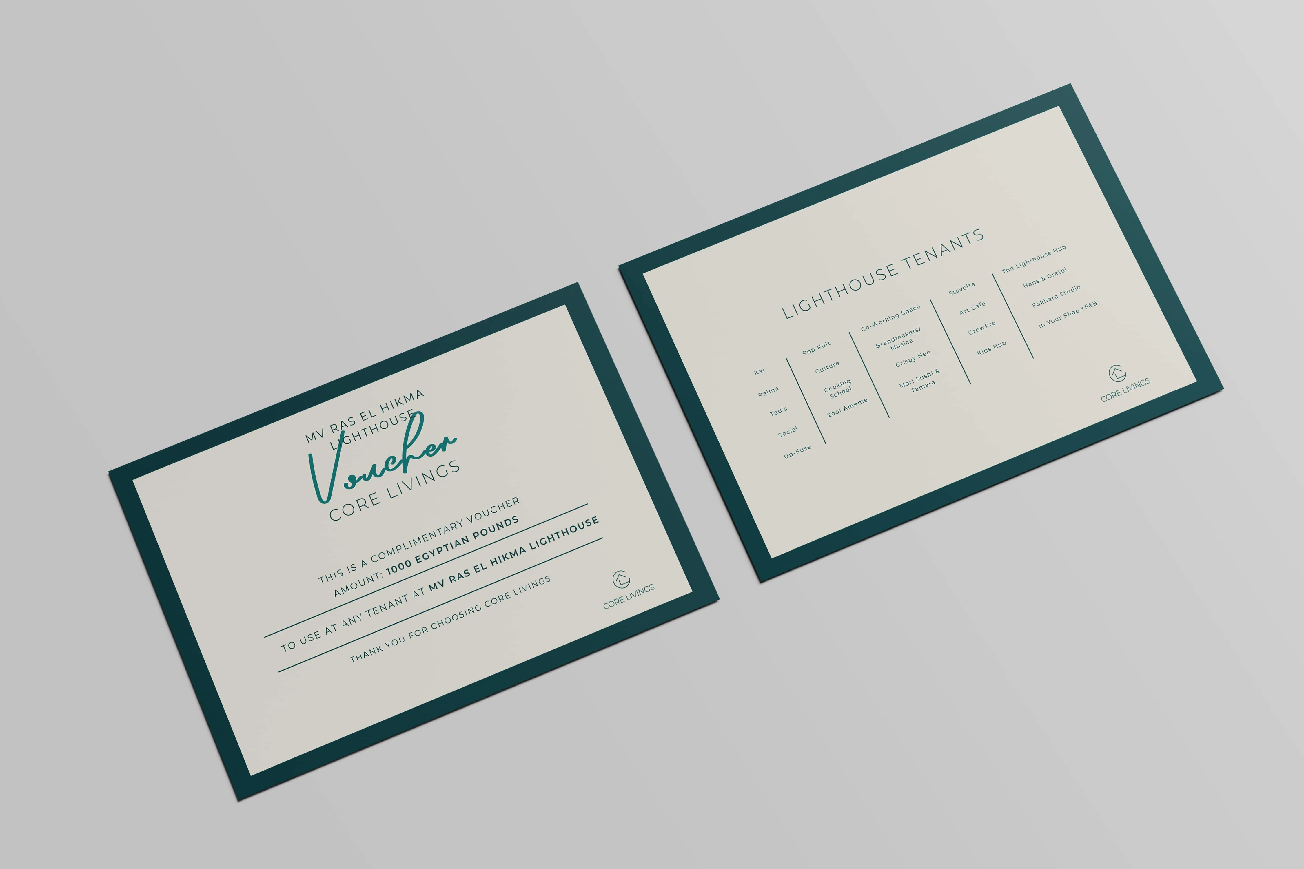 A complimentary voucher card to be given to Core Livings customers.