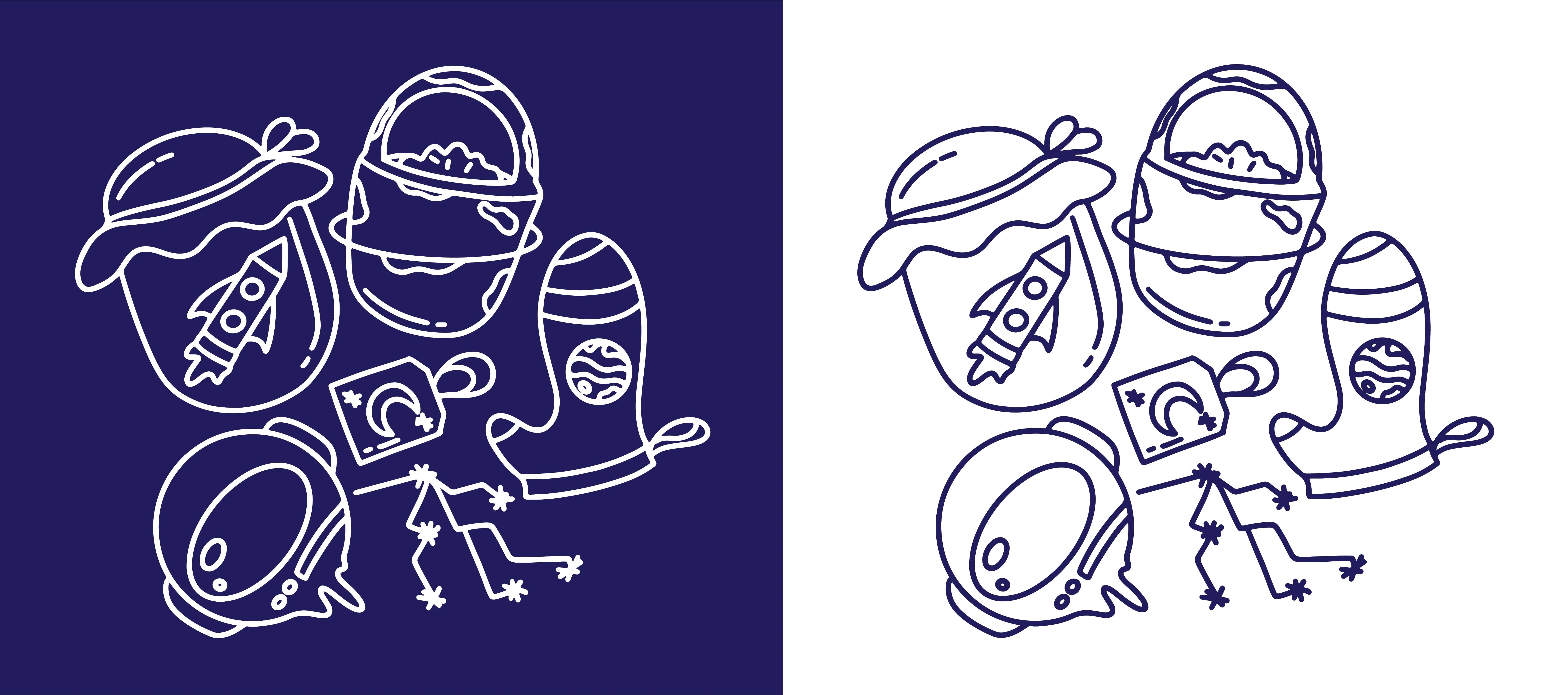 Illustration Suite that combines jam and tea elements with space motifs