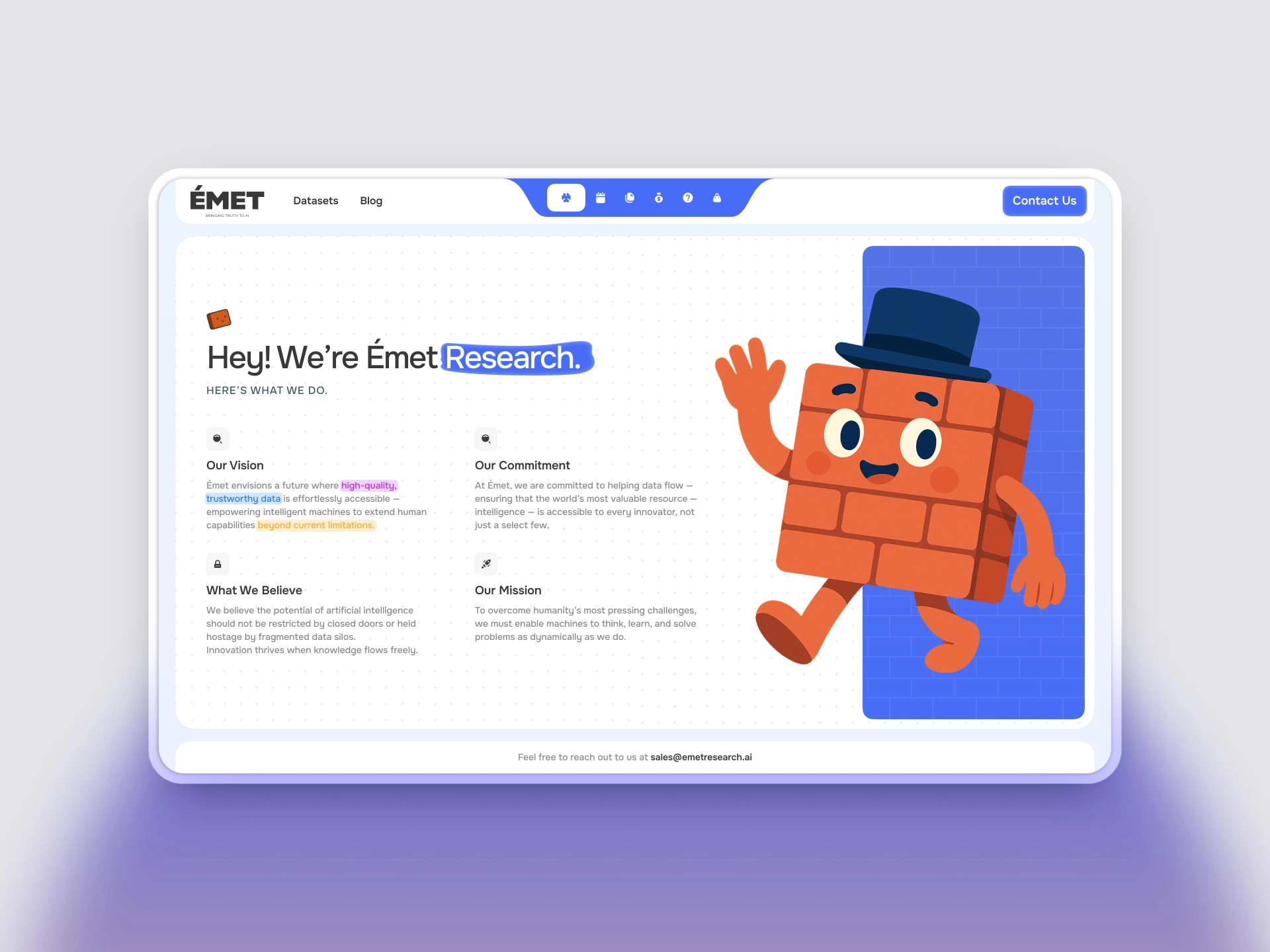 The EMET Research website uses viewport-sized scroll sections to create an engaging user experience.