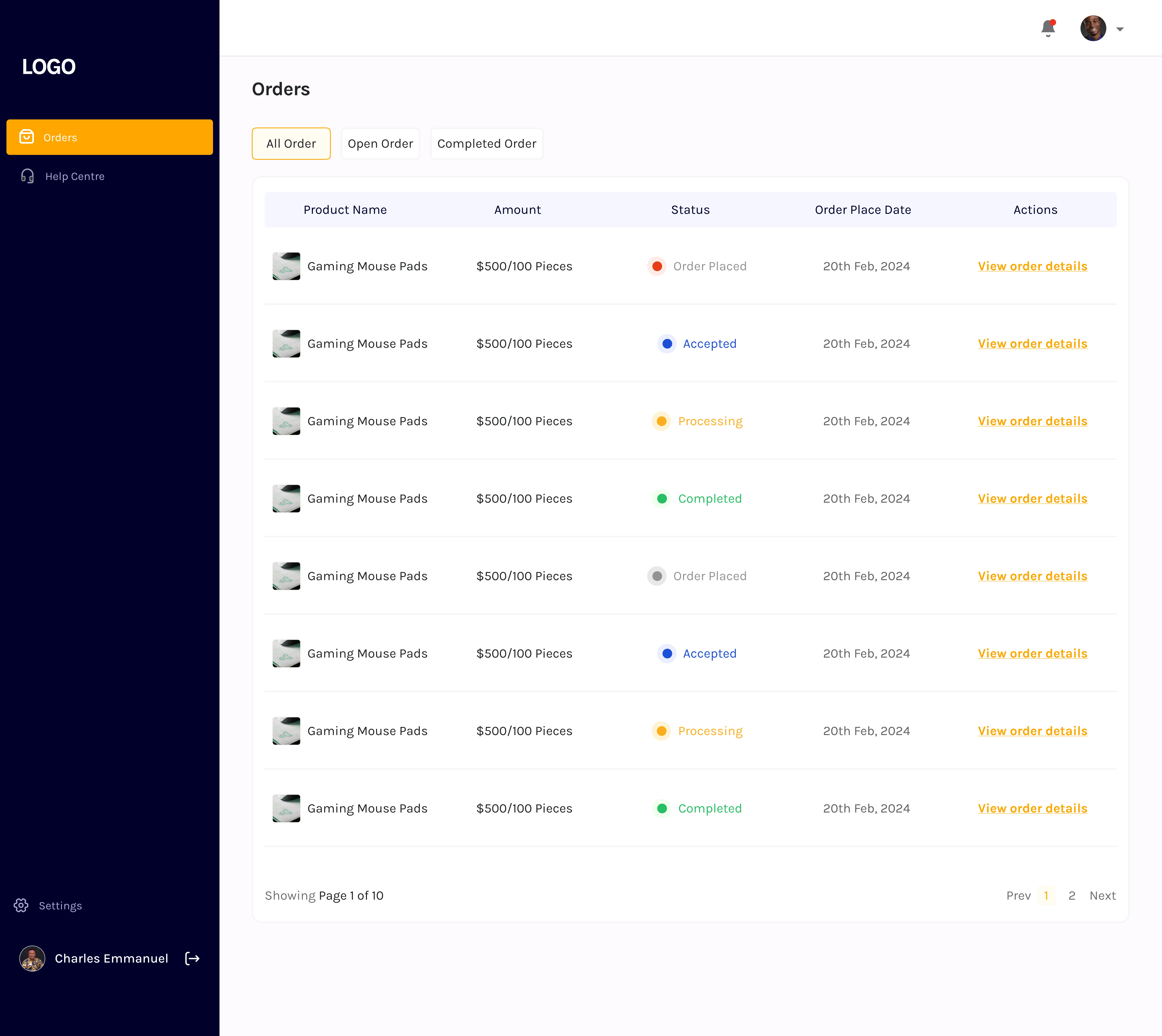 Order Page - Populated State