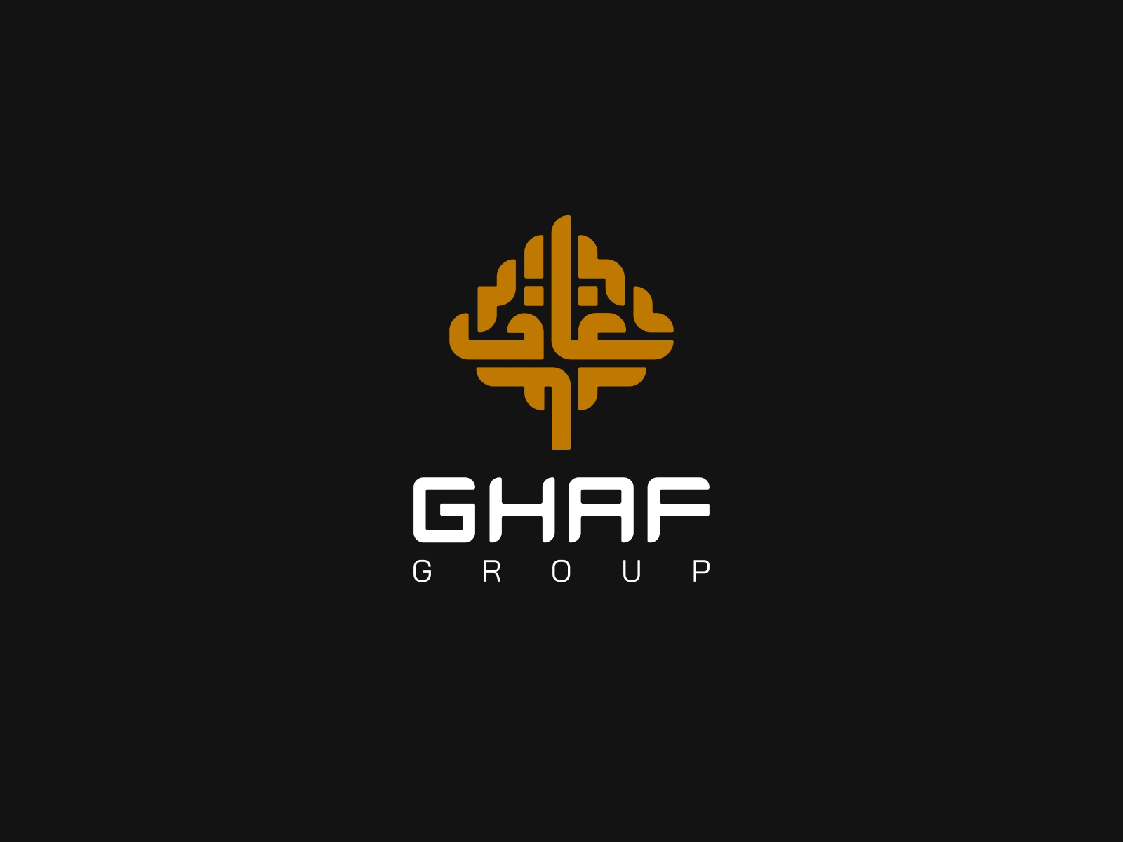 Final Ghaf Group logo combining Arabic lettering in the symbolic desert tree — crafted to represent strength, heritage, and tech-driven growth.