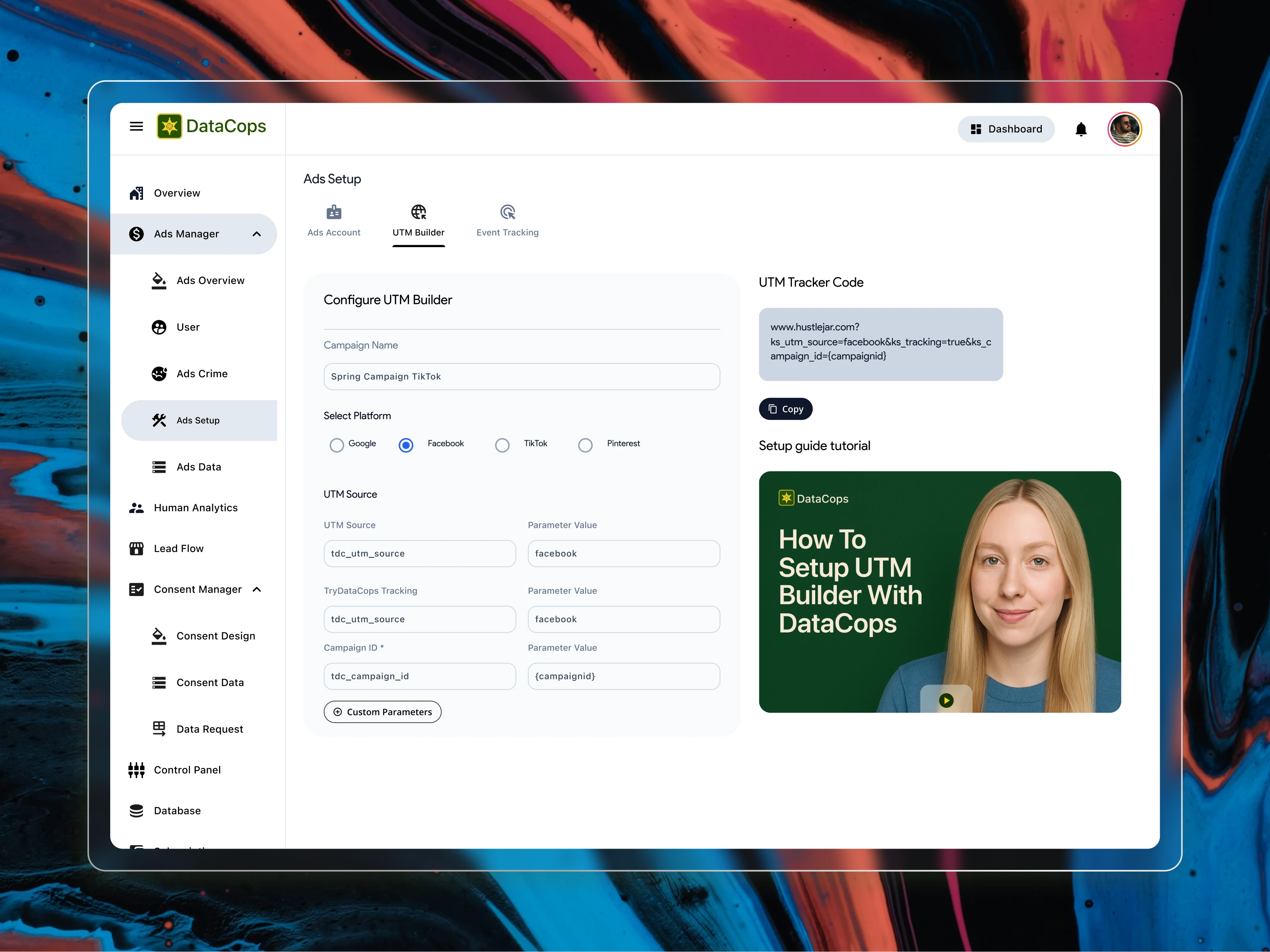 
User interface for a UTM builder to create campaign tracking links.
