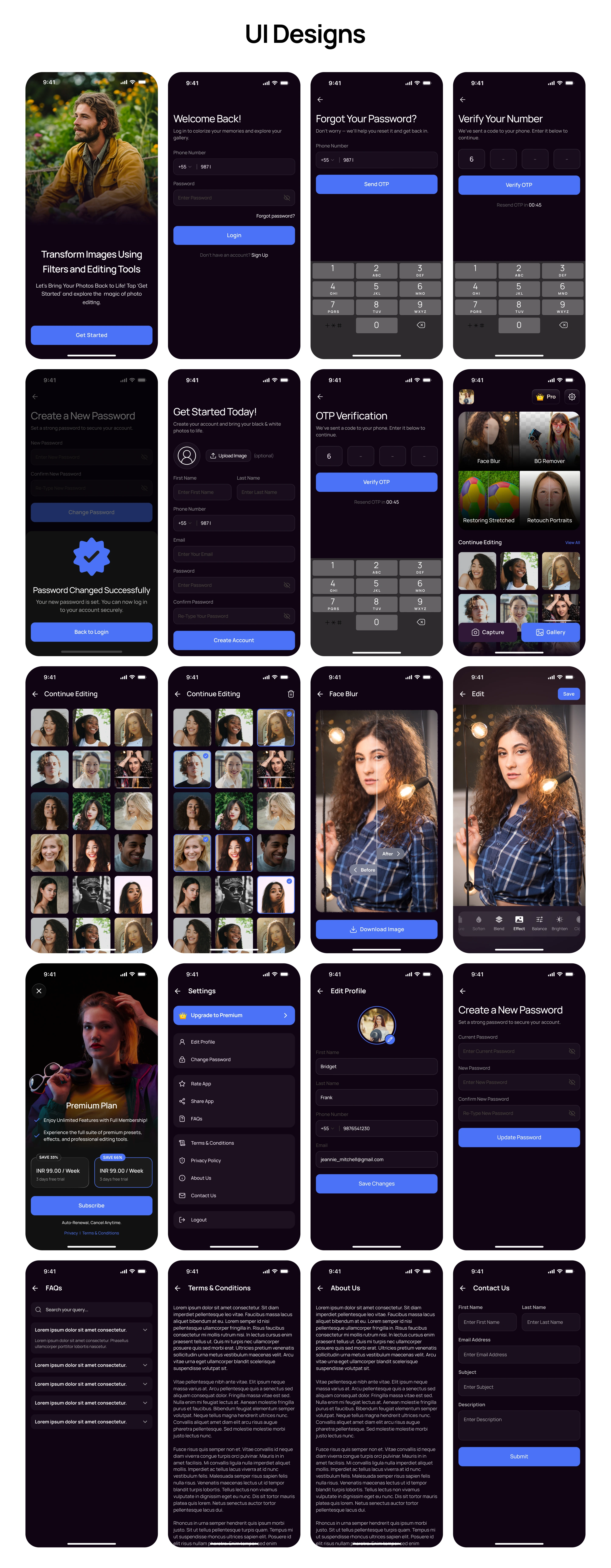 Dark Mode AI Photo Editor – Mobile App UI/UX Case Study by Gopi UI/UX + AI