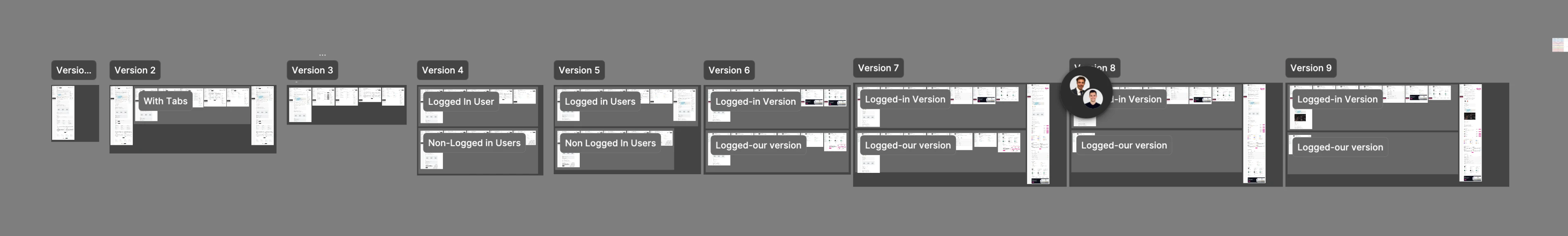Figma canvas after 9 versions of the wireframe.