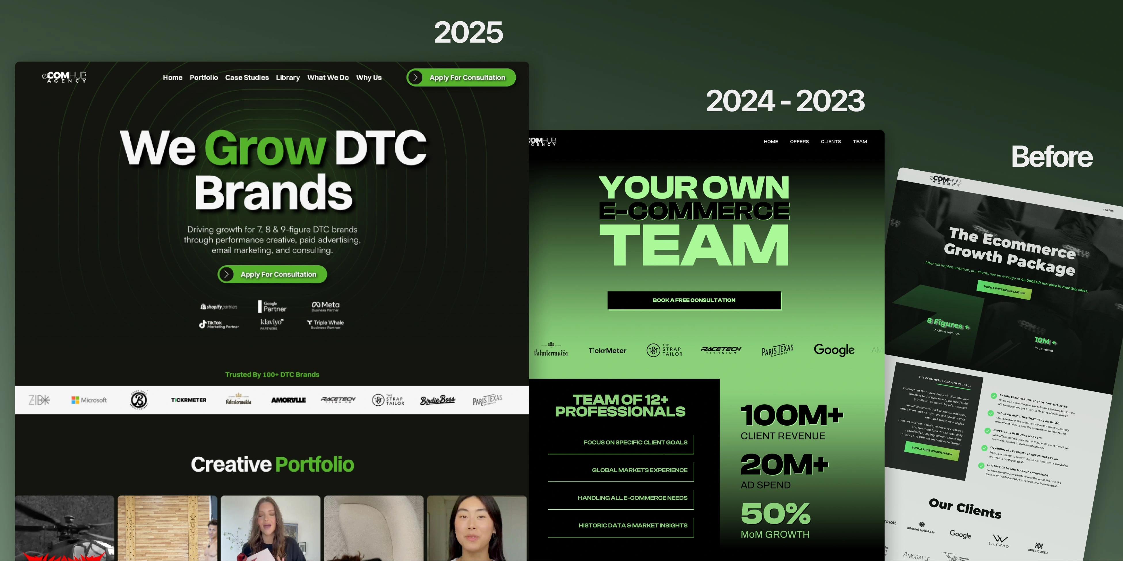eCOMHUB's website redesigns over time