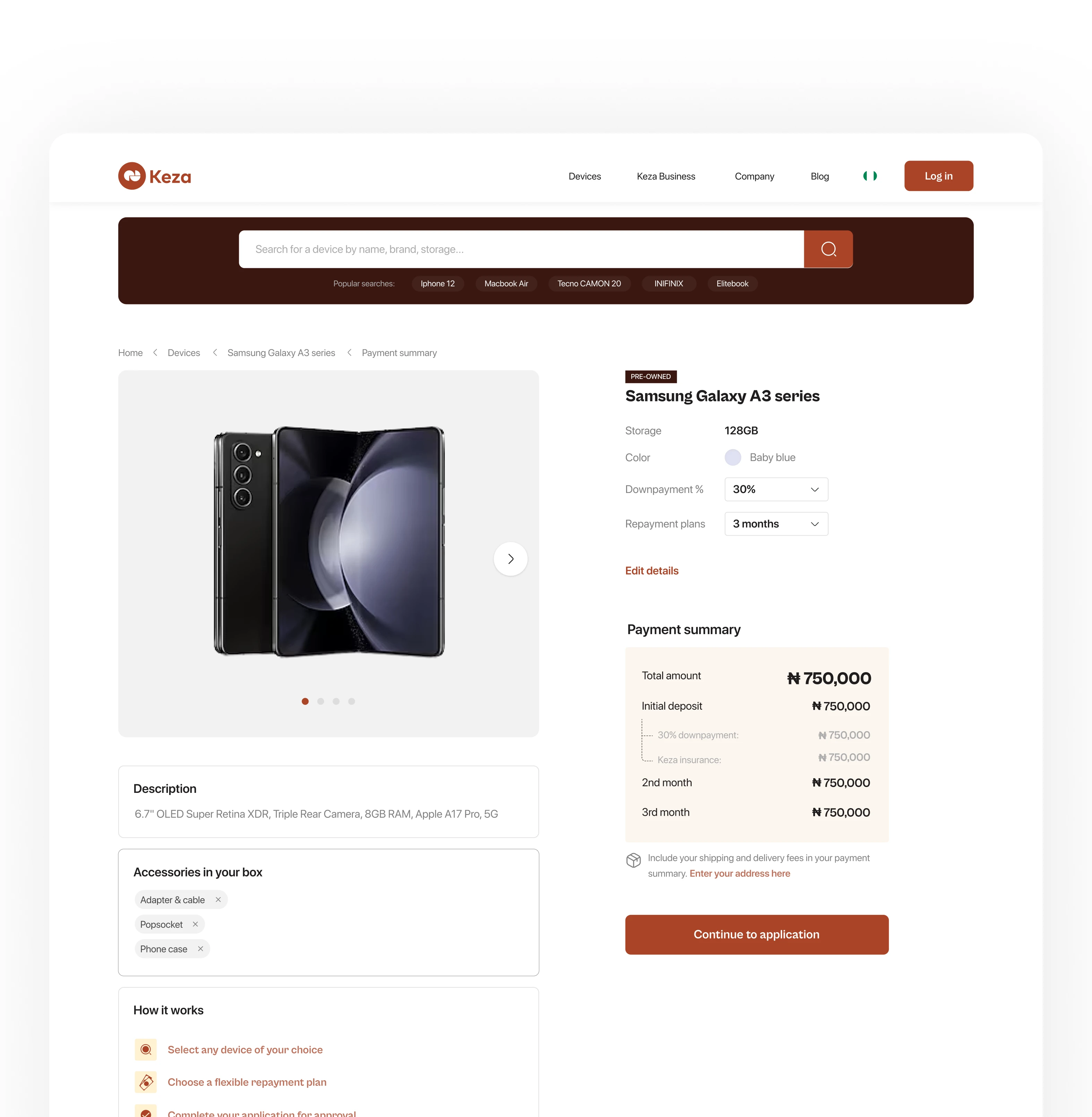 Payment summary screen