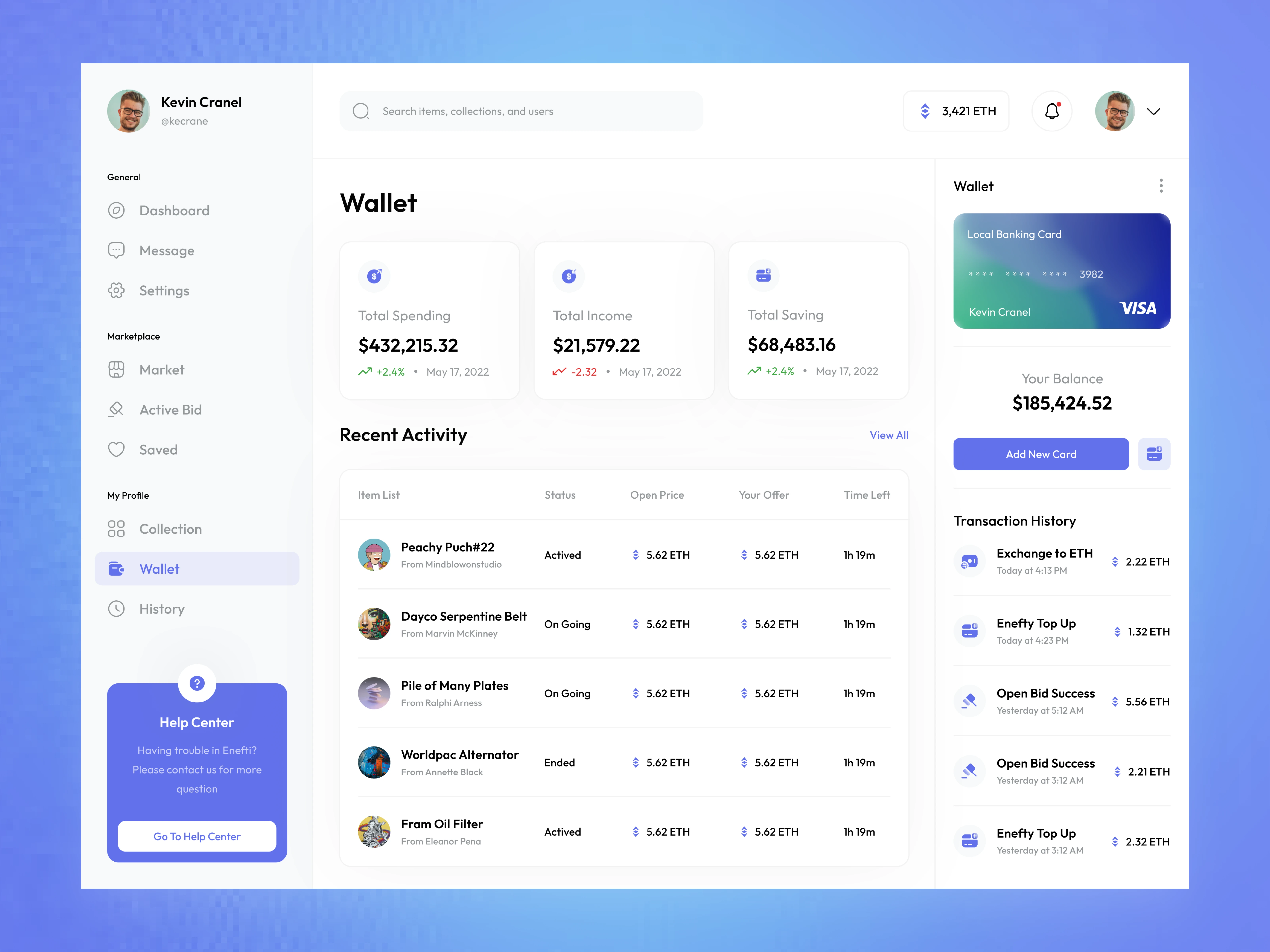 Wallet sync with real-time bid tracking