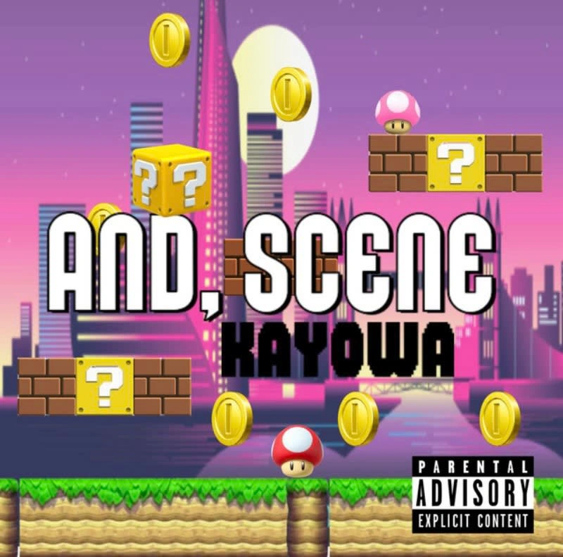 super mario-inspired artwork for and, scene (2021) single by musical artist kayowa. developed using adobe photoshop. (low resolution due to corrupted file).