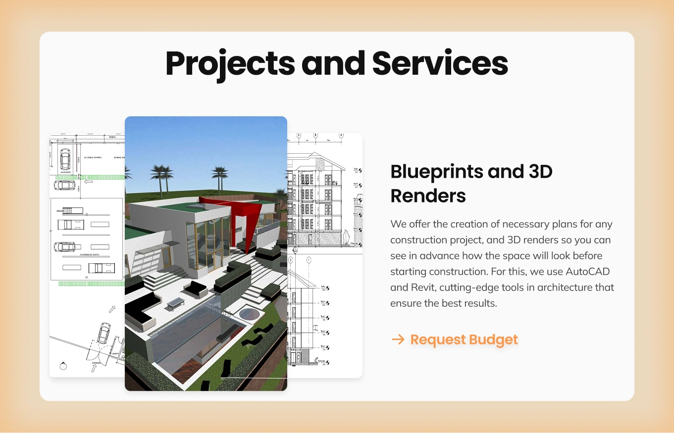 Design for the projects and services section of the website.