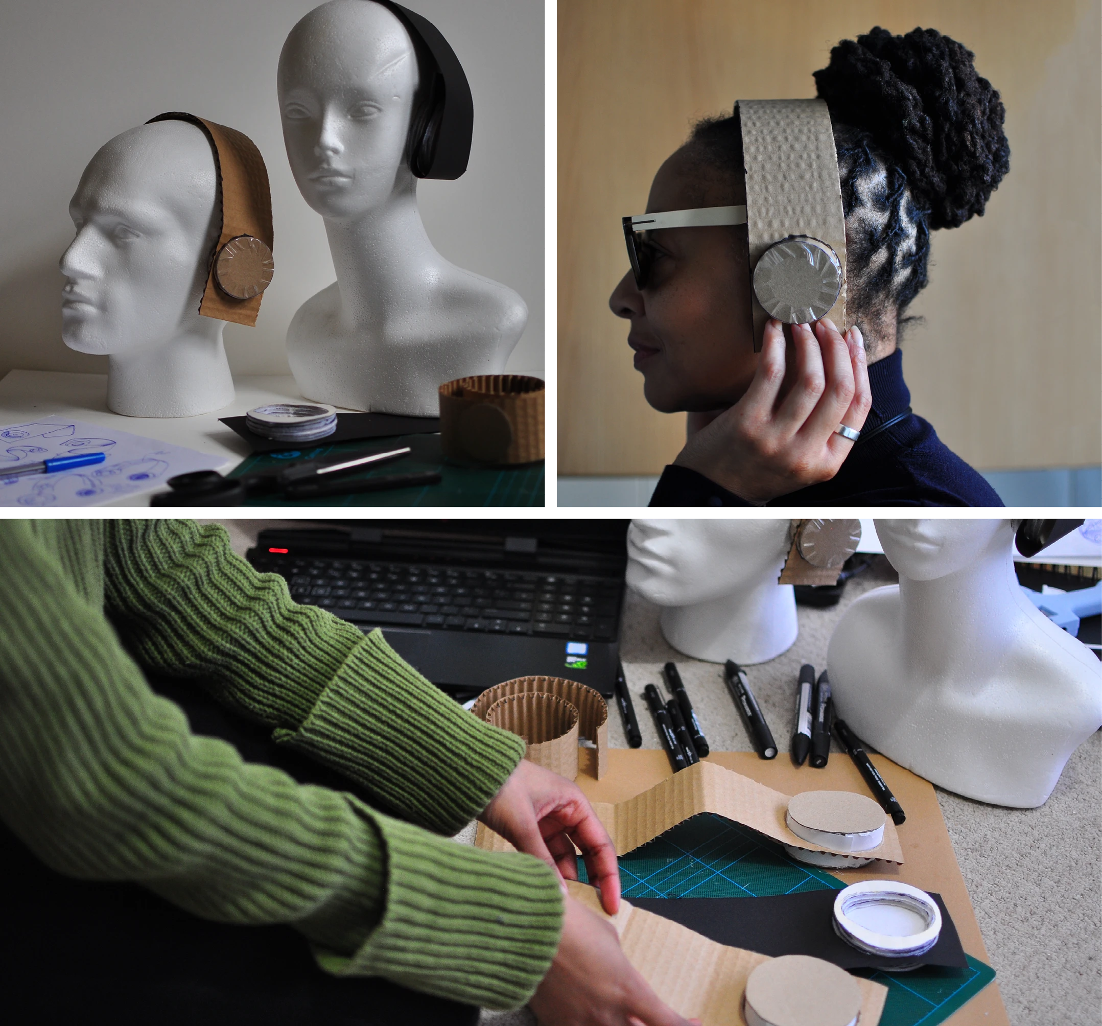Images reflecting the testing process of the feasibility of the headphones
