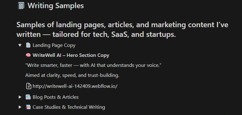 Writing Sample Section
