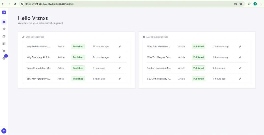 Overview of Strapi CMS dashboard