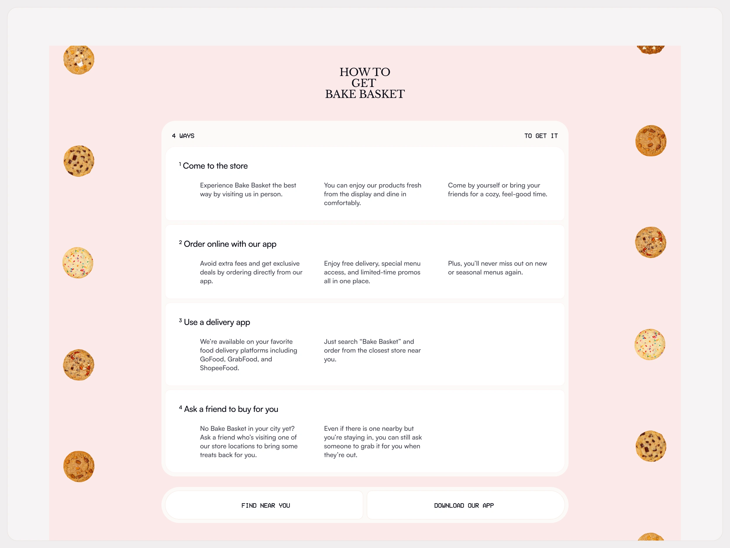 'How to get' section of Bake Basket’s Landing Page