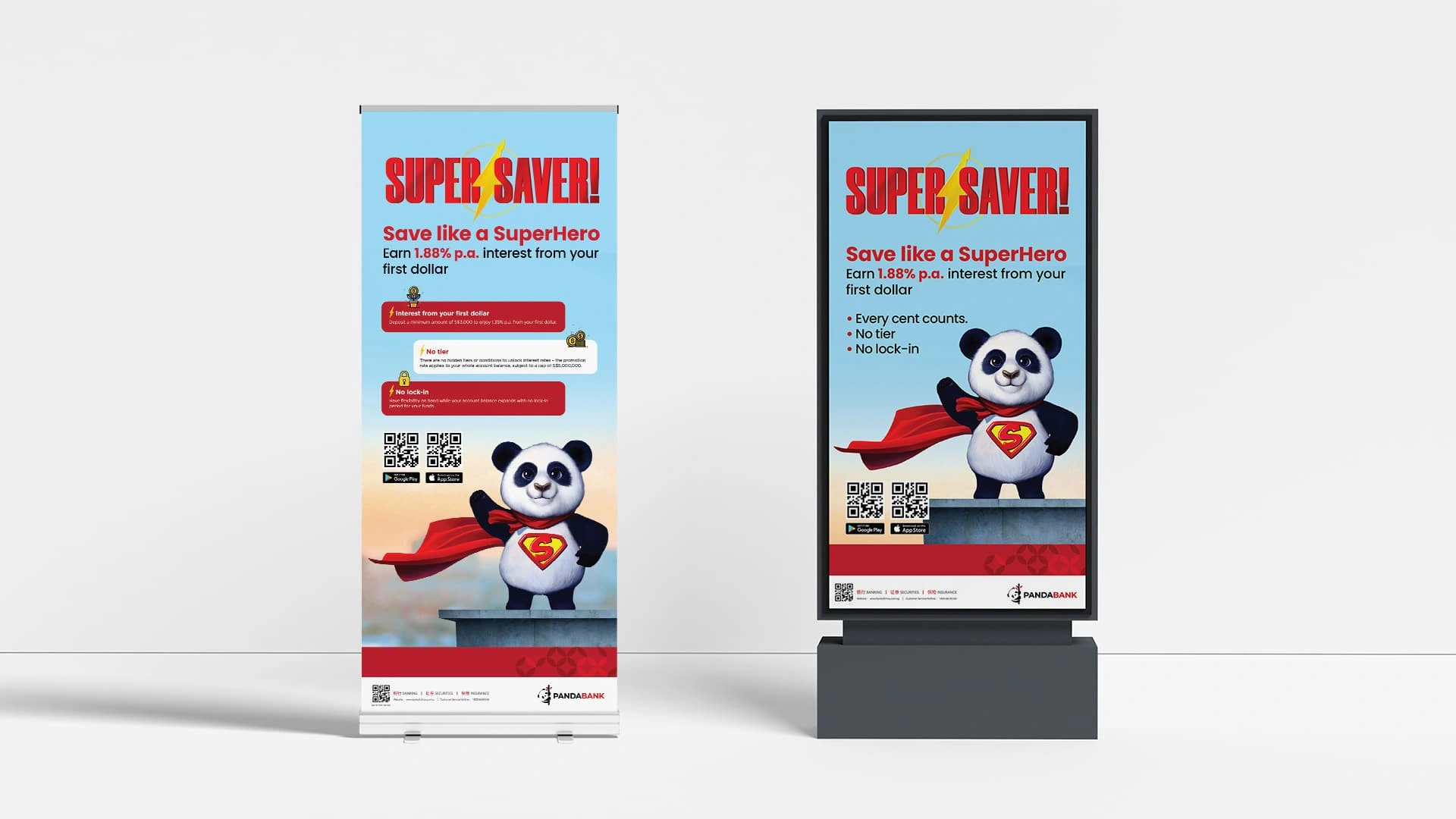 In-branch TV screen & roll-up banner – designed for high-visibility on-site promotion.