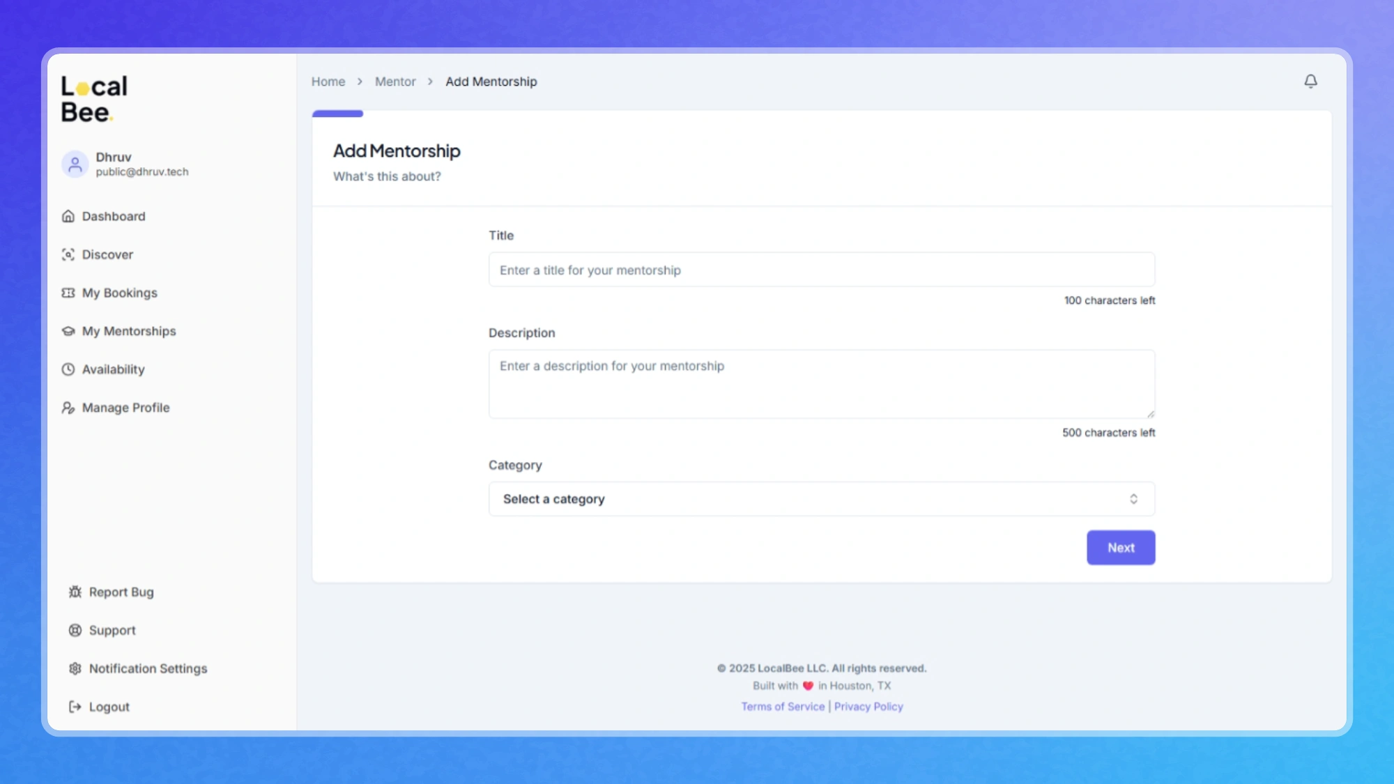 Mentorship creation flow - Mentor view