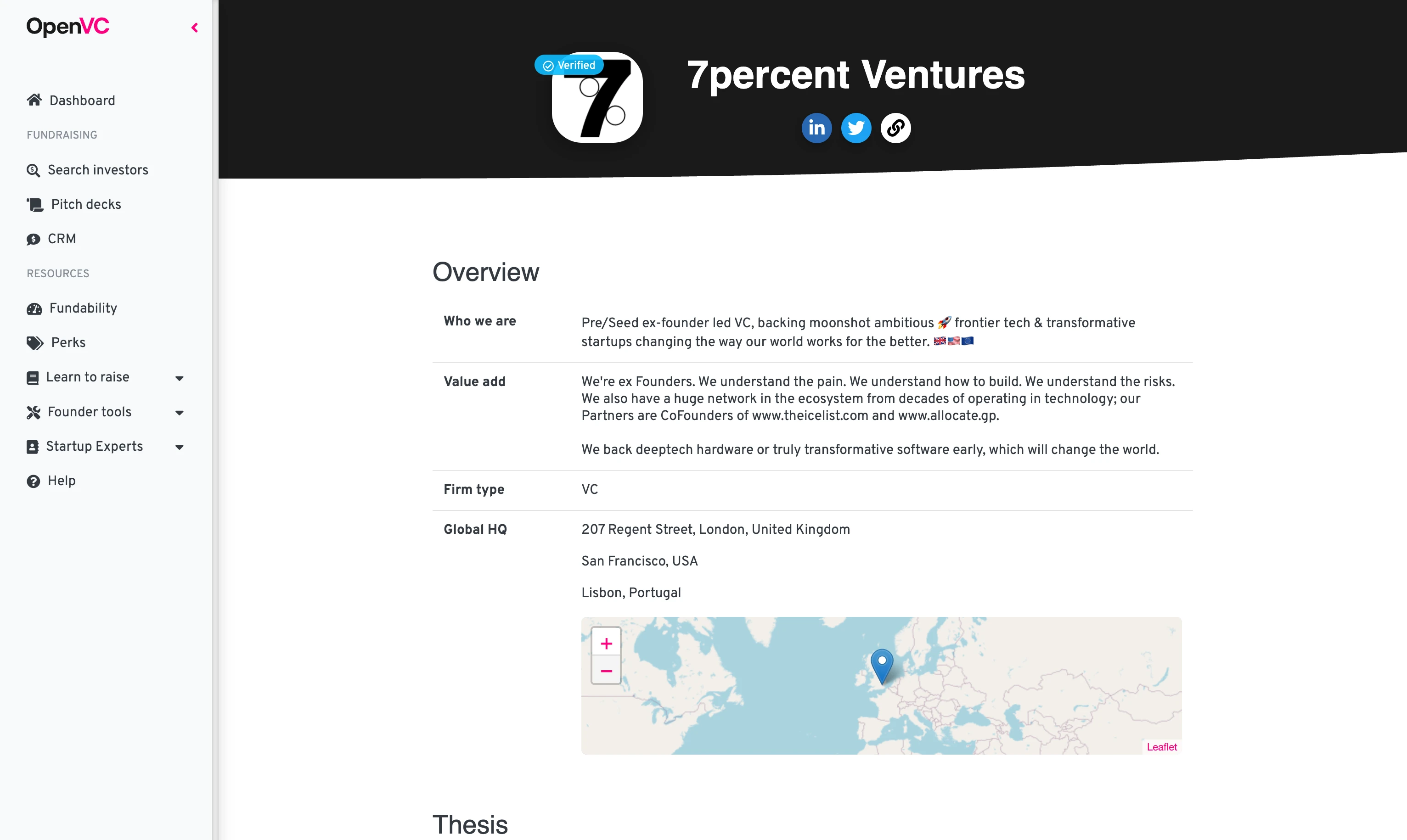 OpenVC investor profile before redesign