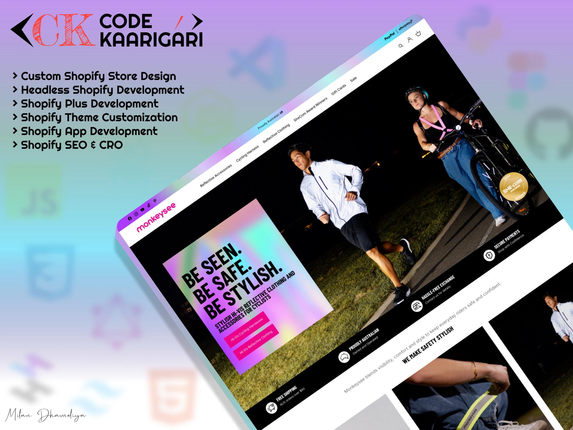 MonkeySee custom Shopify store - cycling apparel ecommerce website design