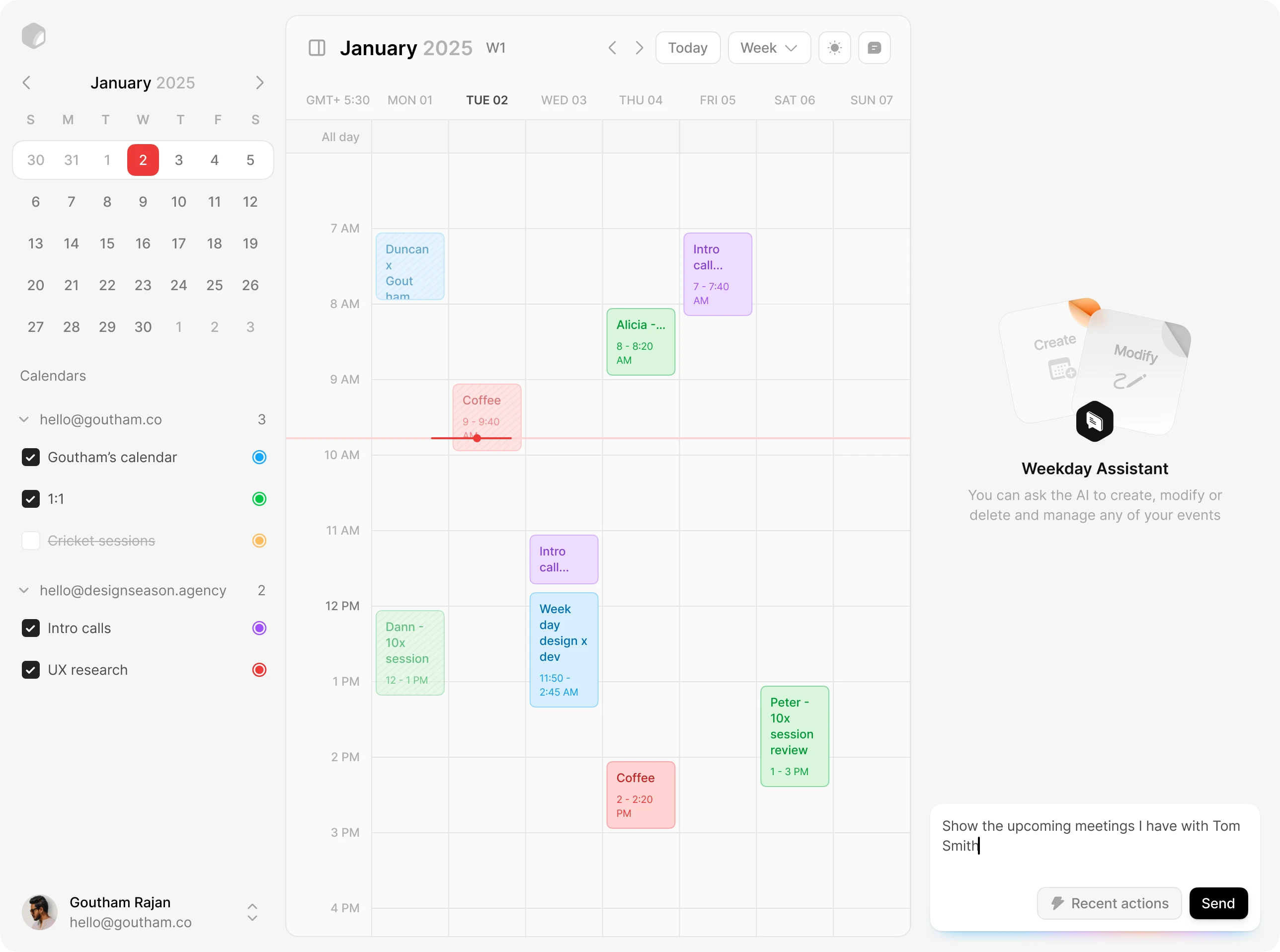 Calendar & Chat interface view