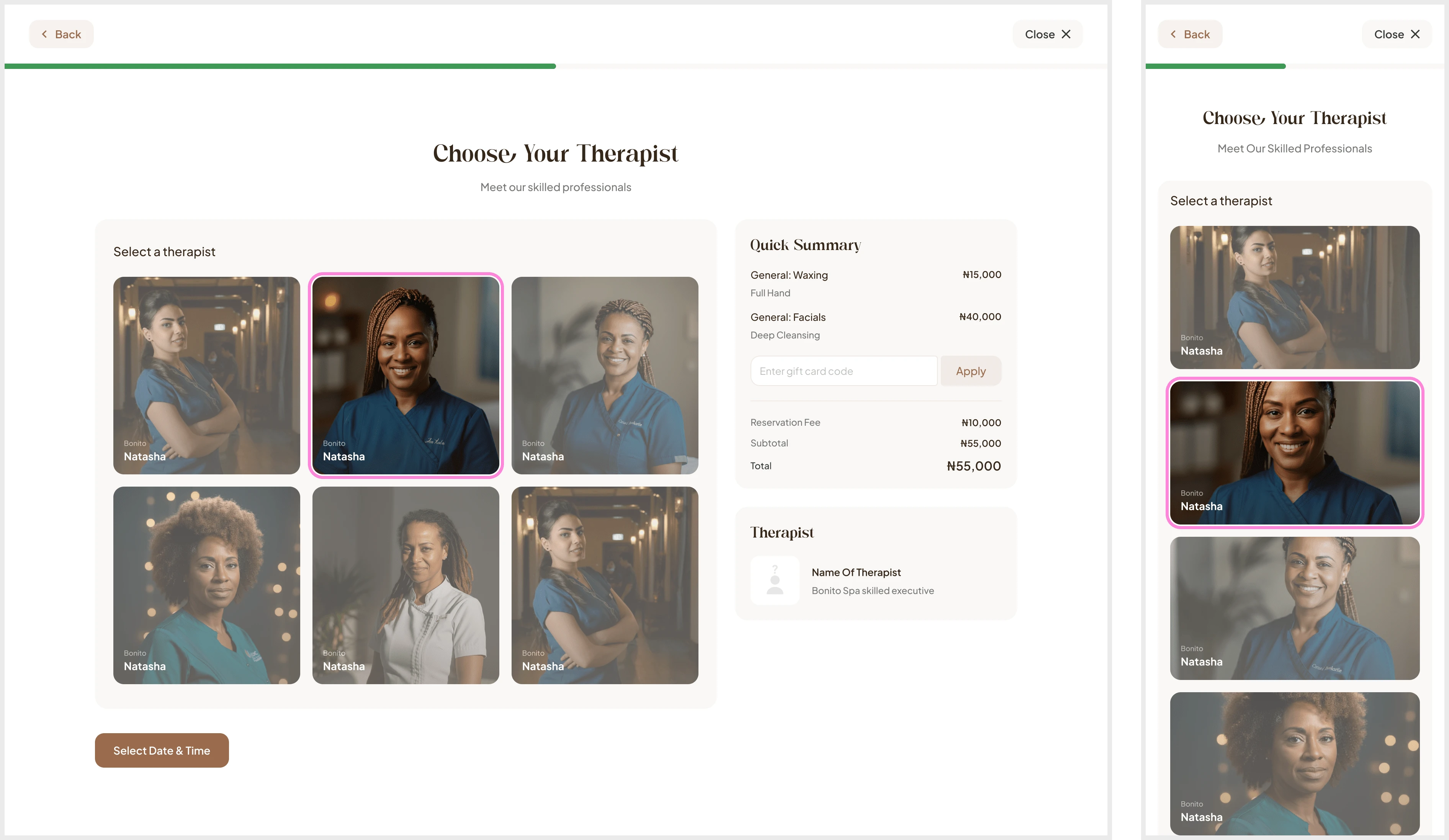 Booking Process - Select a Therapist.