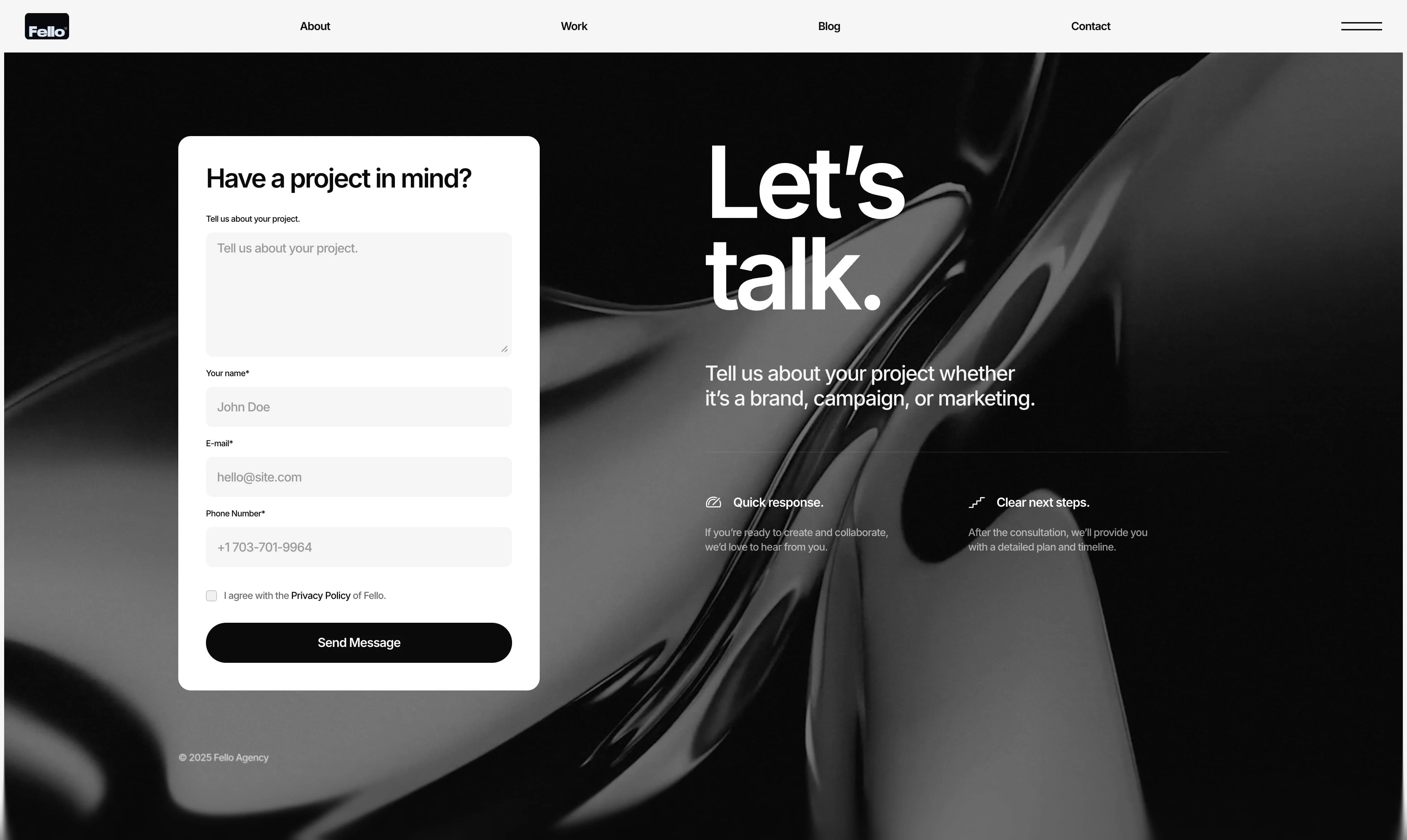Fello - Contact Form Section