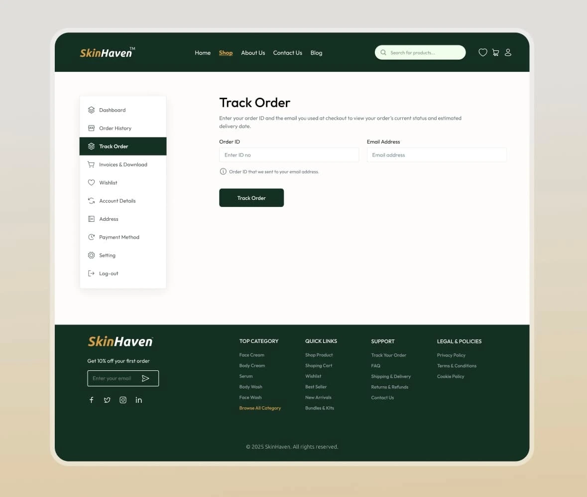 Track Order Page