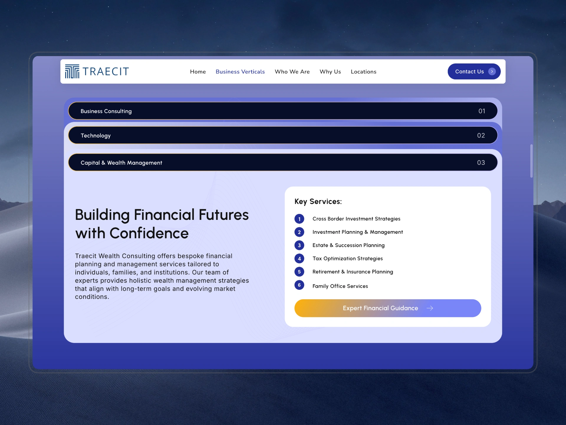 Immersive stacking card services section