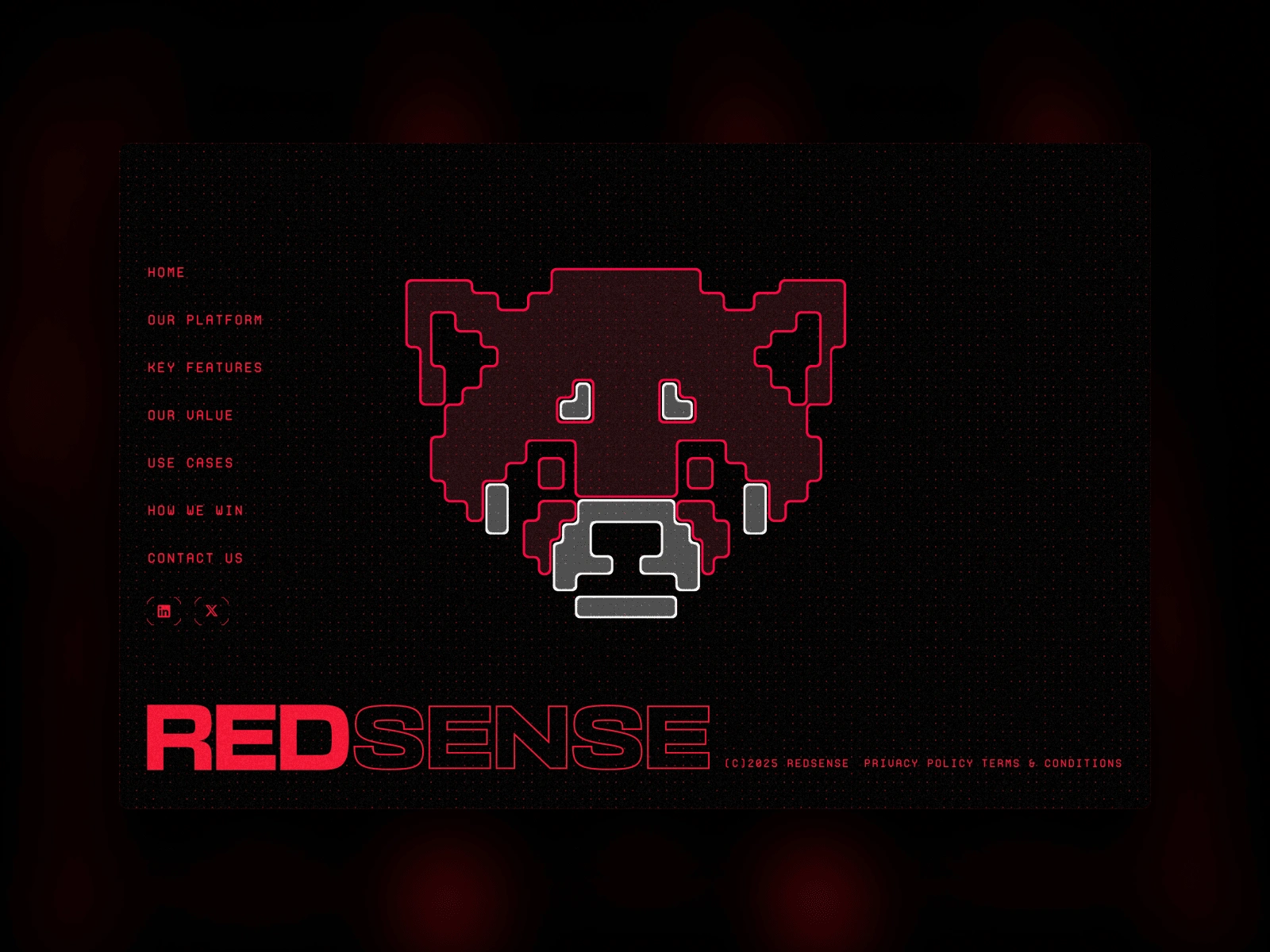 footer on desktop showing interactive custom 3D red panda