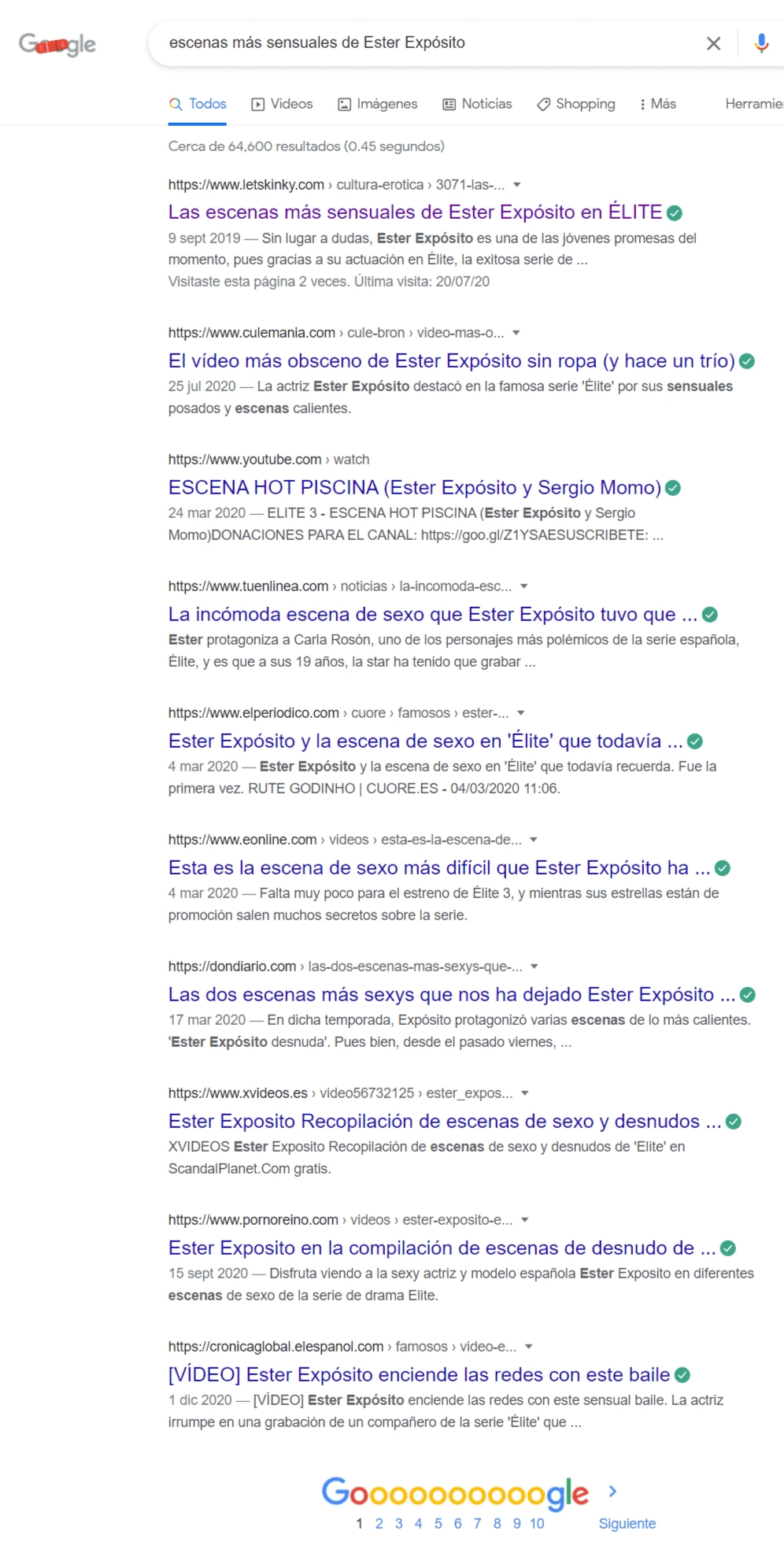 Kw: Escenas sexuales Ester Expósito, 1er lugar en posicionamiento orgánico.