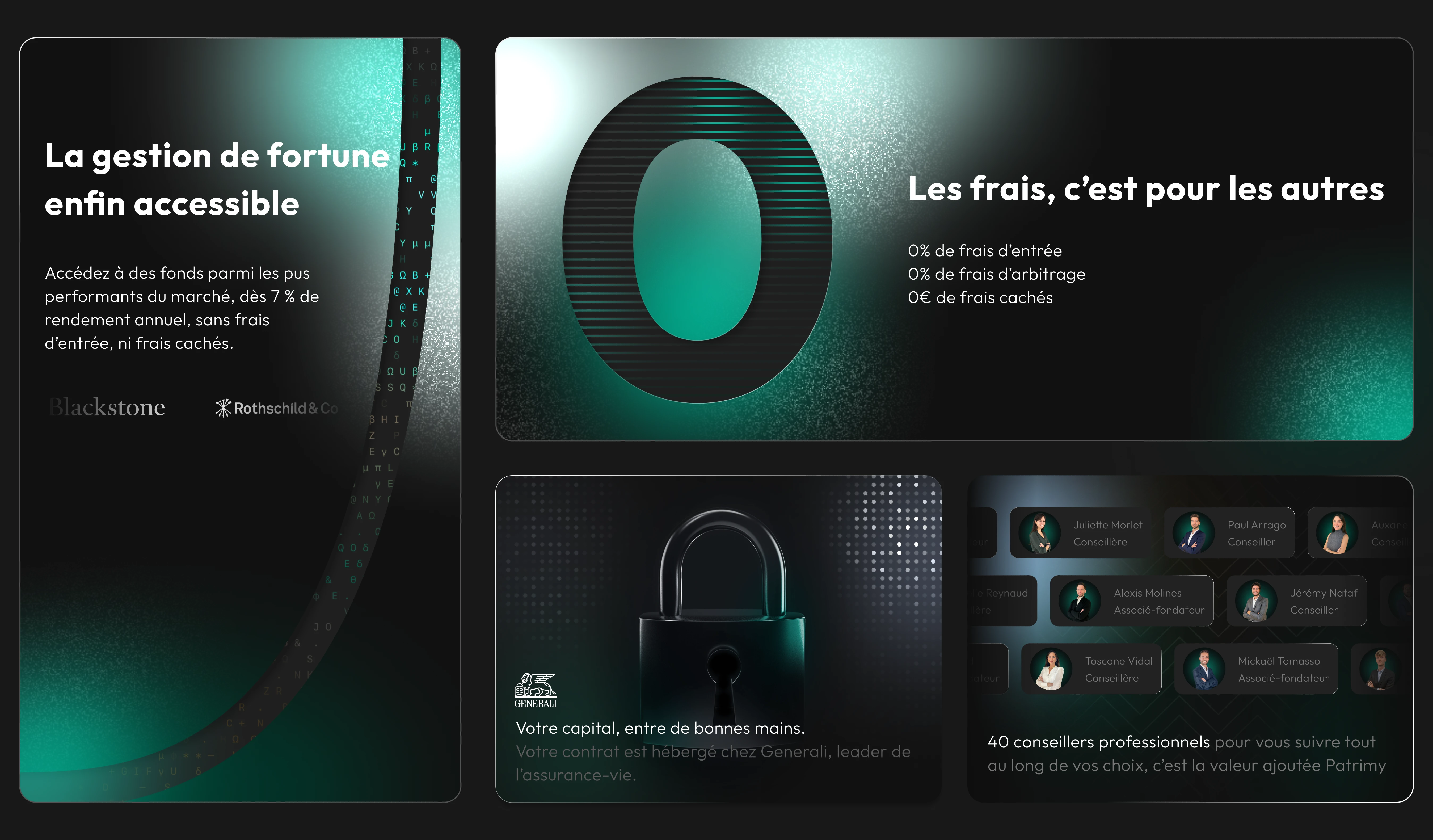 Bento grid design for one of Patrimy's pages