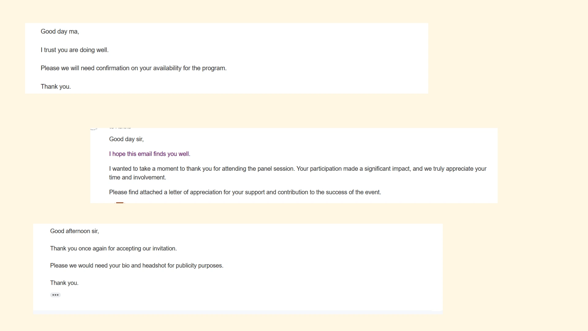 Samples of Email sent