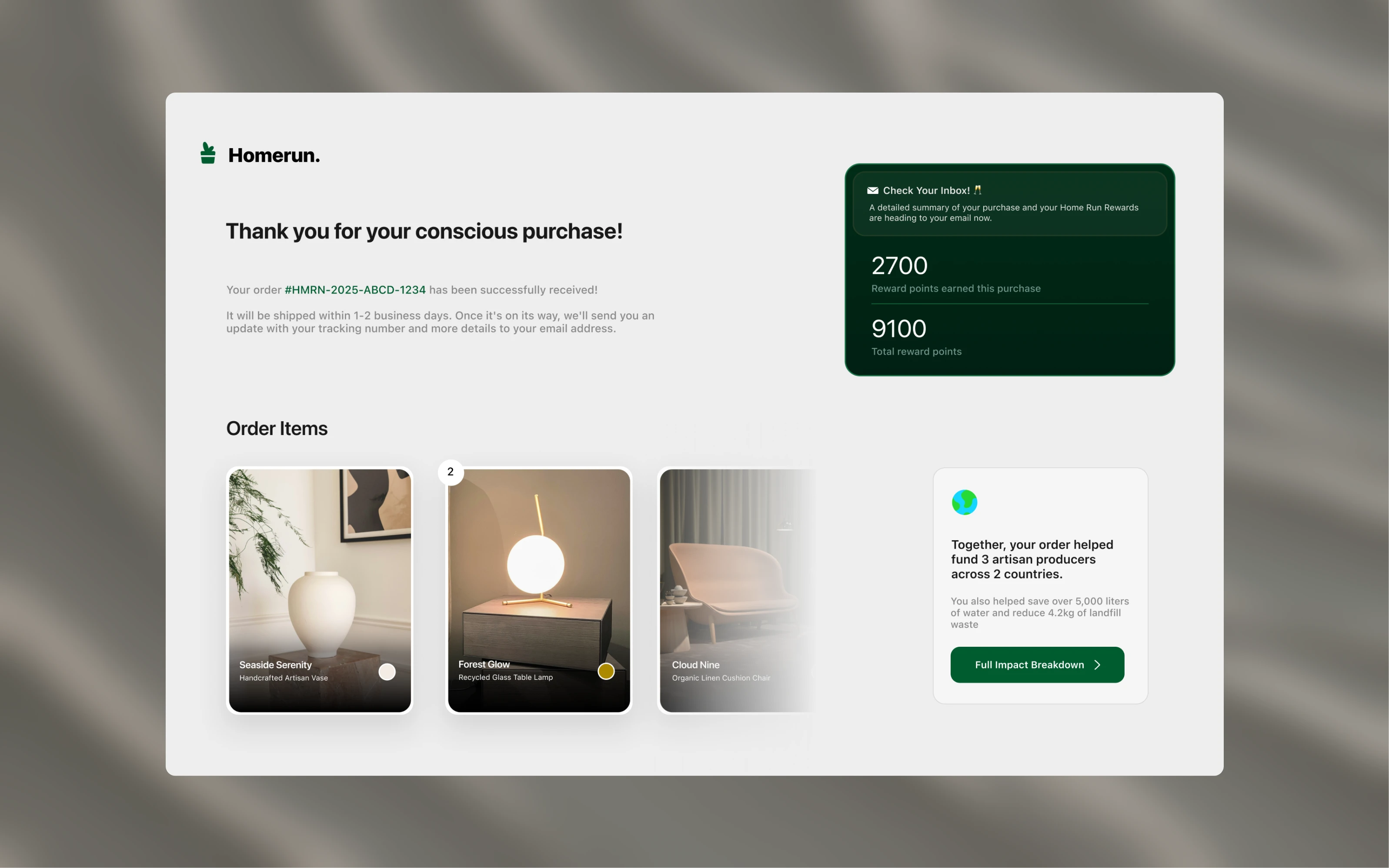 Purchase confirmation page