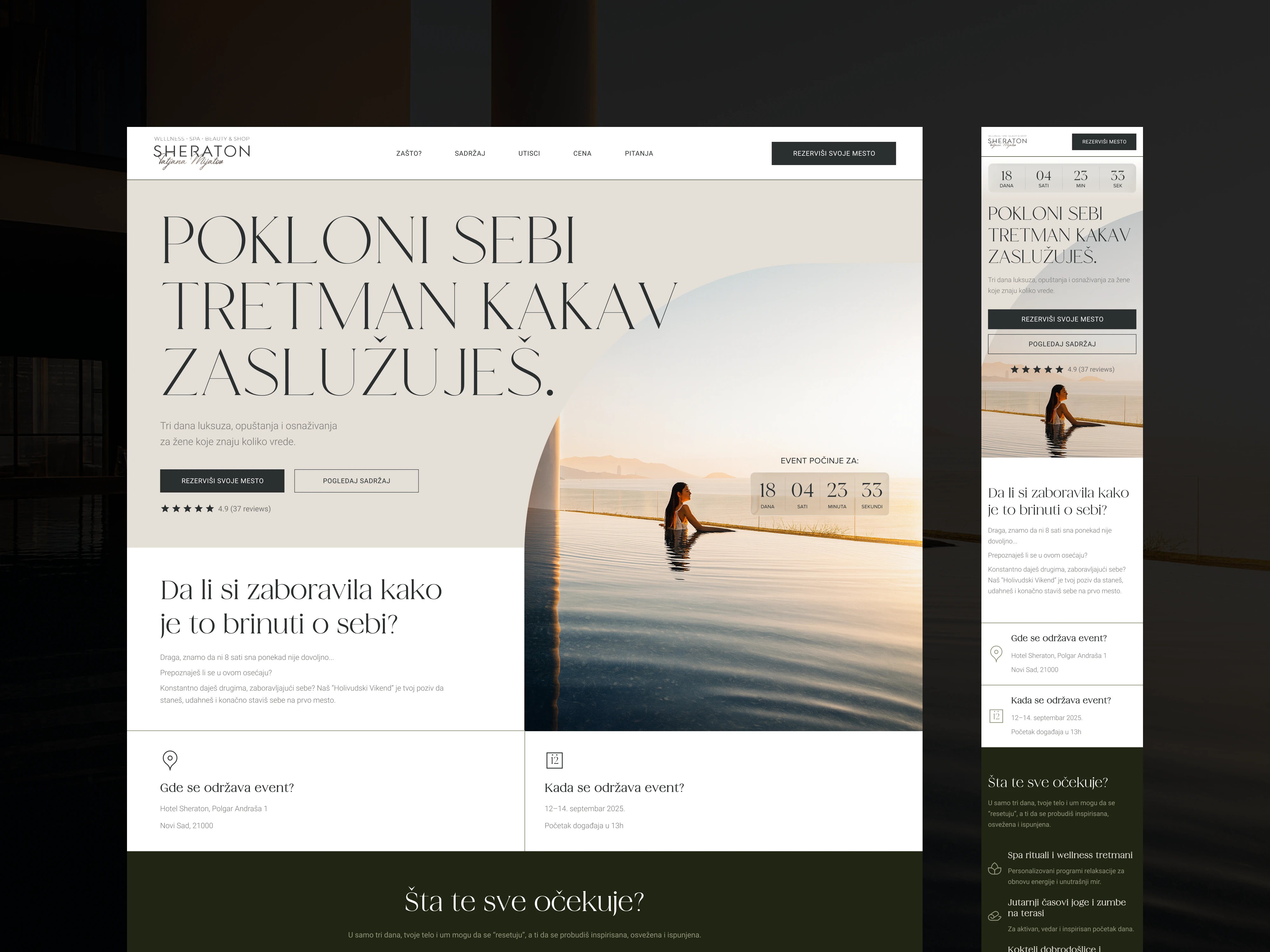 This project showcases the design of a landing page for an exclusive wellness event, crafted to evoke a sense of serenity, luxury, and natural balance. The concept focuses on minimalism, an airy layout, and harmonious color tones, ensuring visitors immediately feel immersed in an atmosphere of relaxation and well-being.