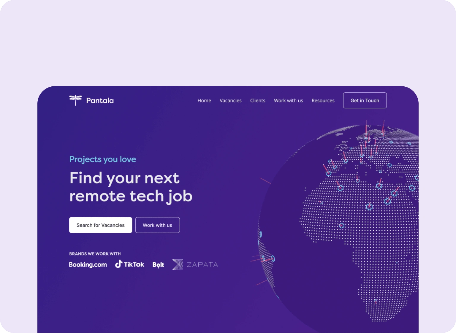 A screenshot of the first fold of Pantala website