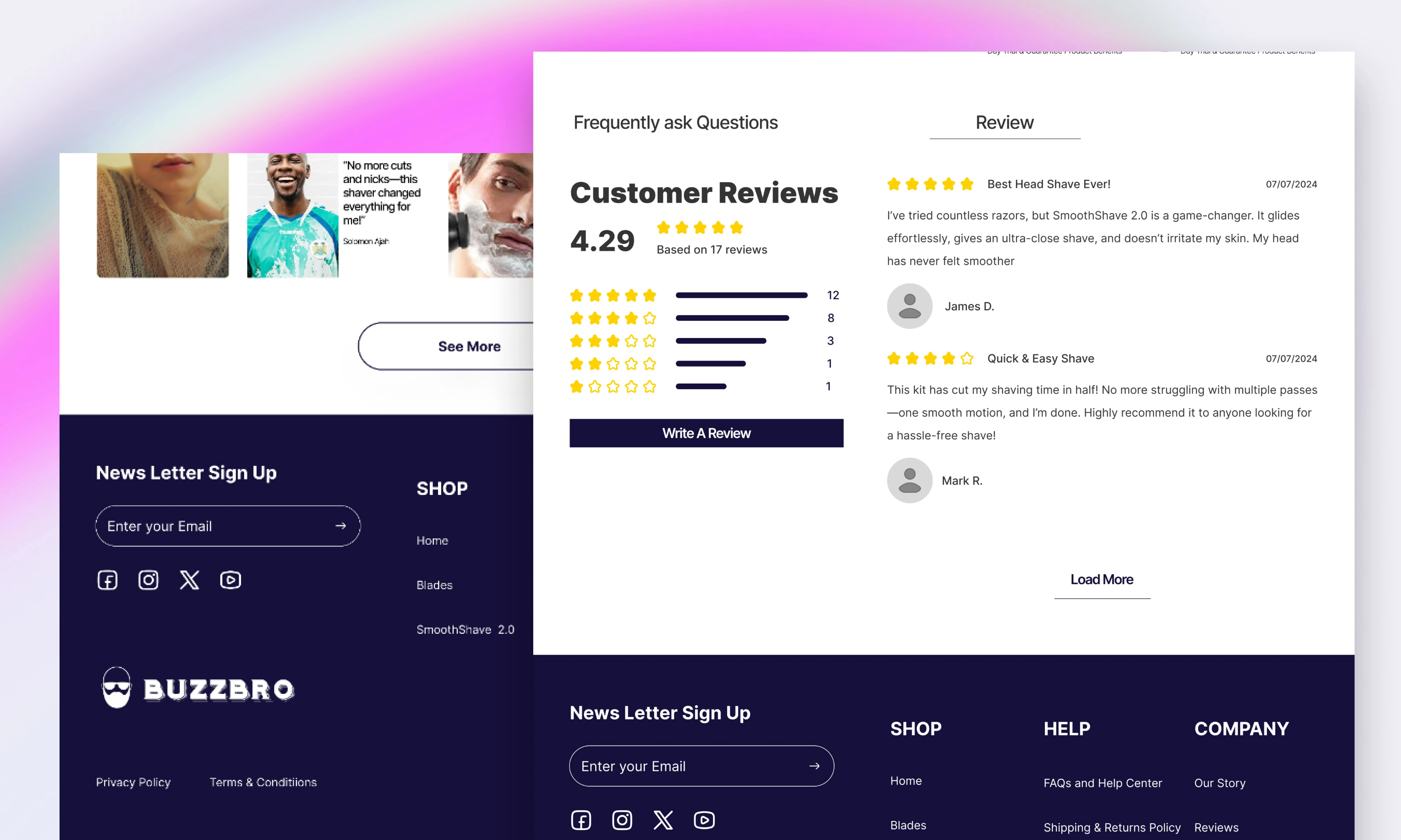 Overview of Product review and ratings page