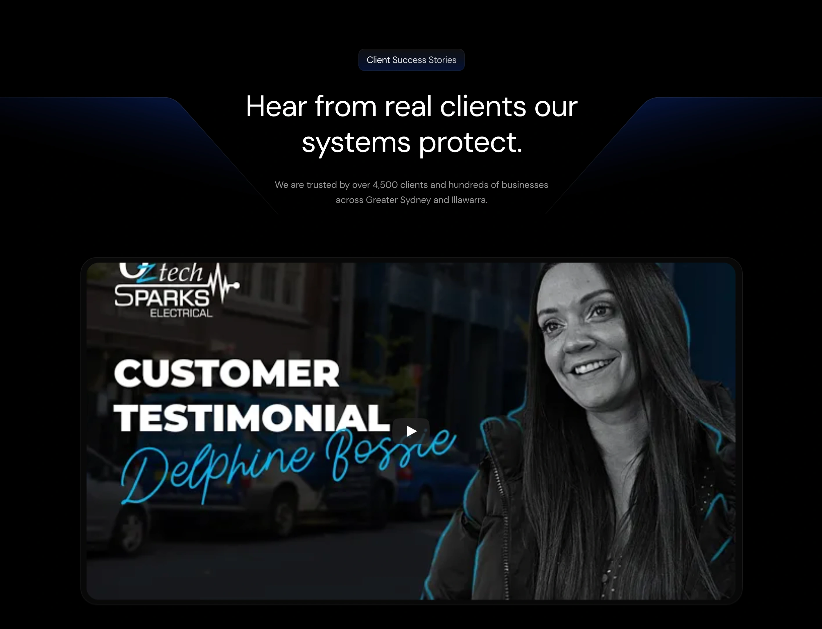 Client Testimonials section built with a scroll-stack animation with multiple videos for social proof.